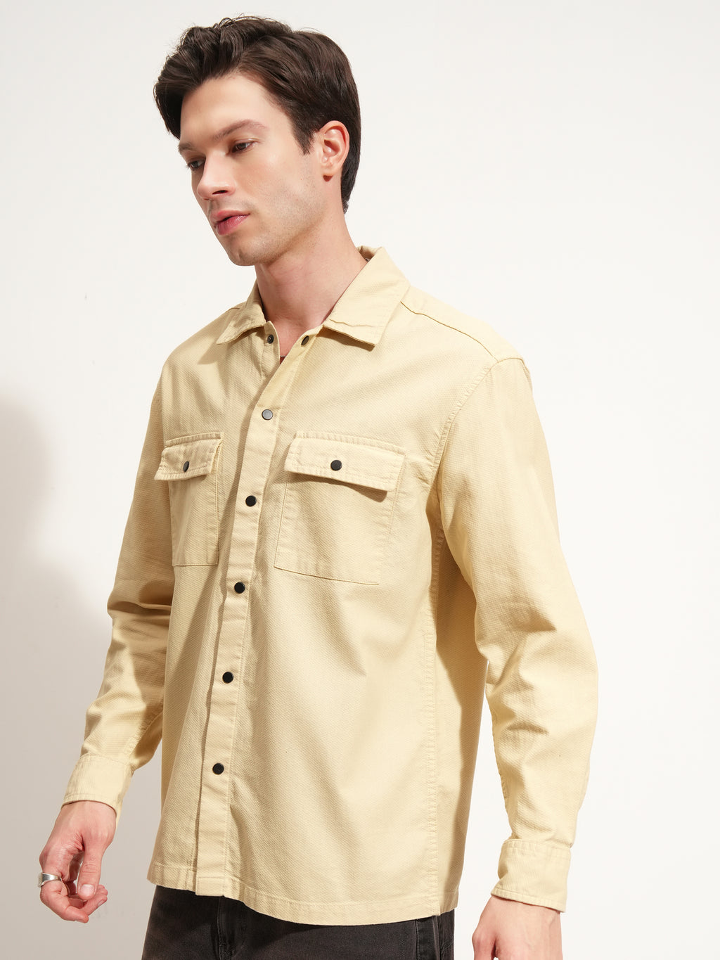 Highlander Men Beige Self Design Relaxed Fit Casual Shirt - Beige - Image 4