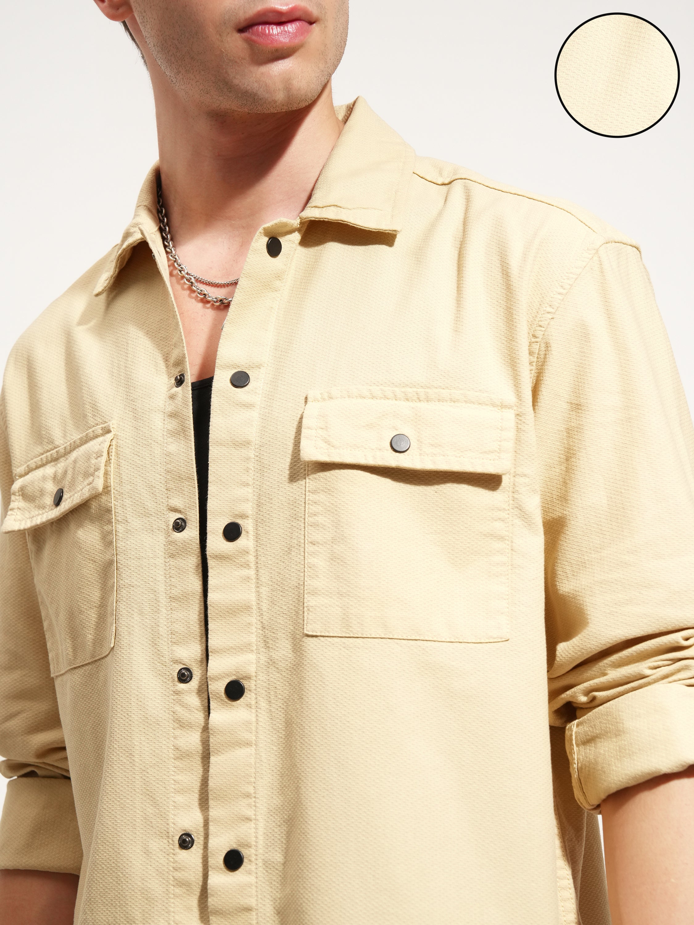 Highlander Men Beige Self Design Relaxed Fit Casual Shirt - Beige - Image 5