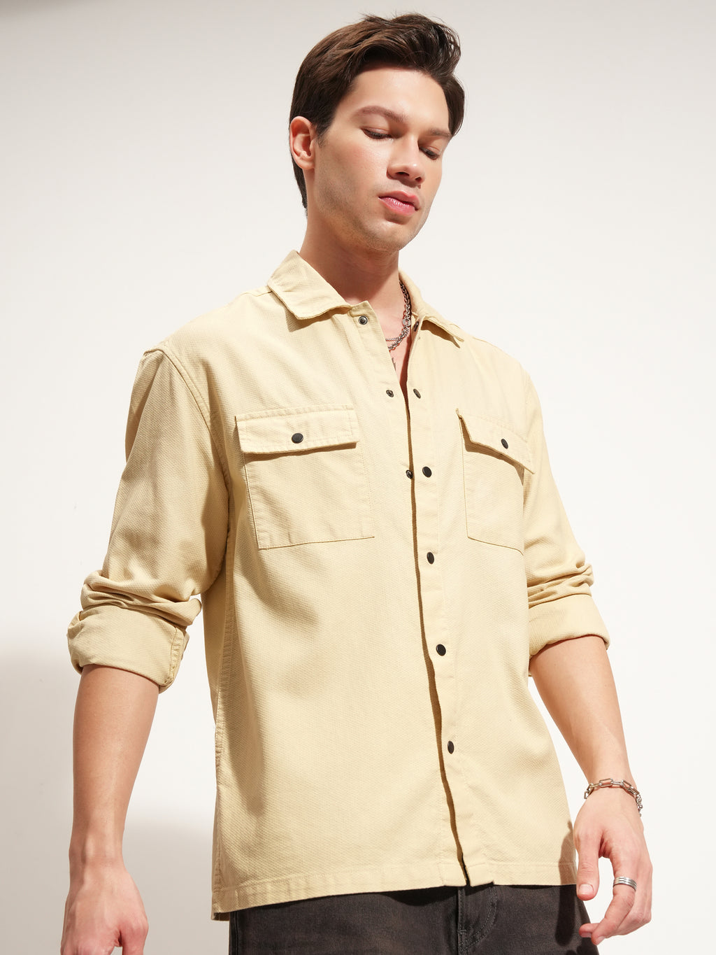 Highlander Men Beige Self Design Relaxed Fit Casual Shirt - Beige - Image 6