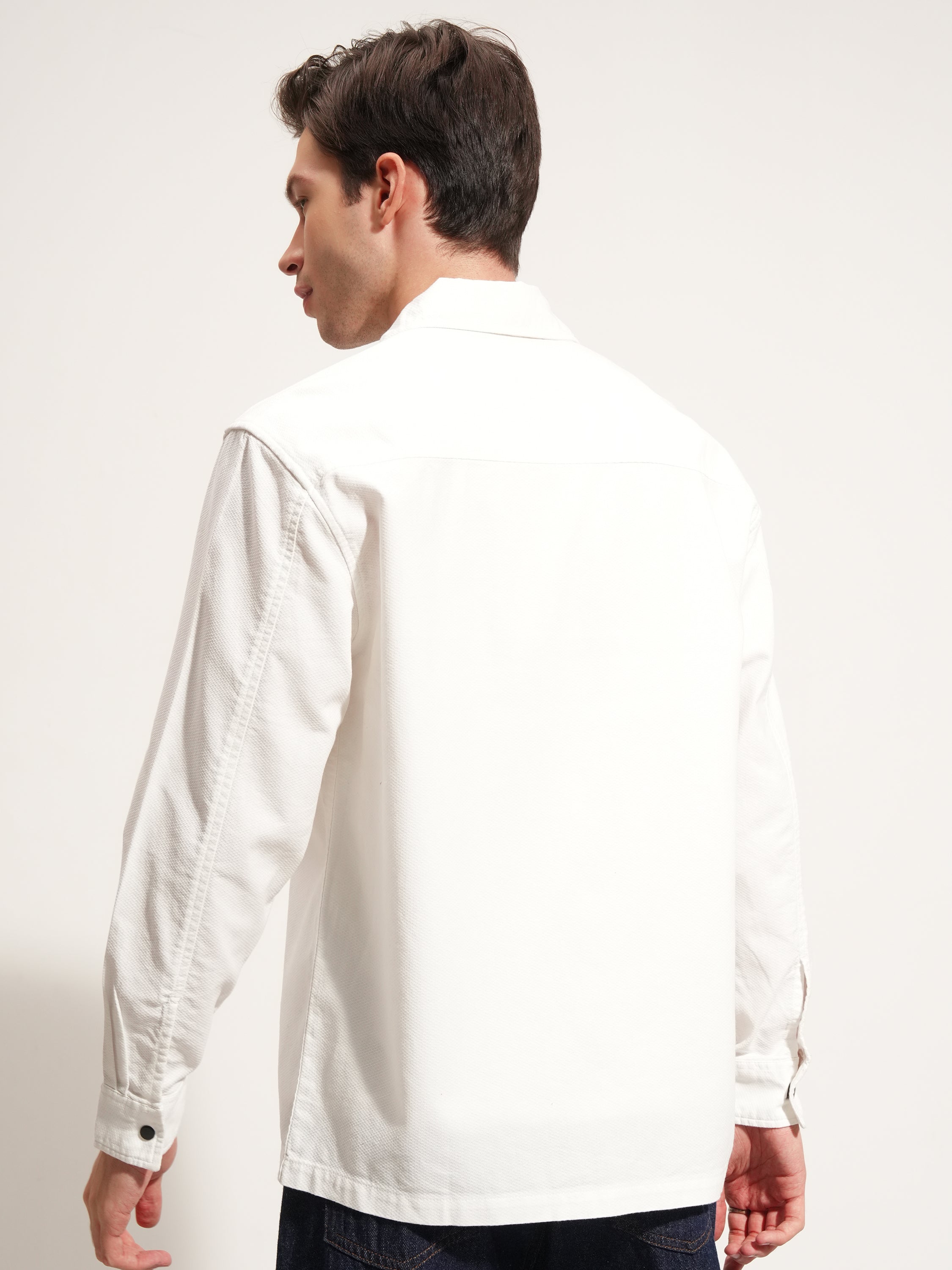 Highlander Men White Self Design Relaxed Fit Casual Shirt - White - Image 3