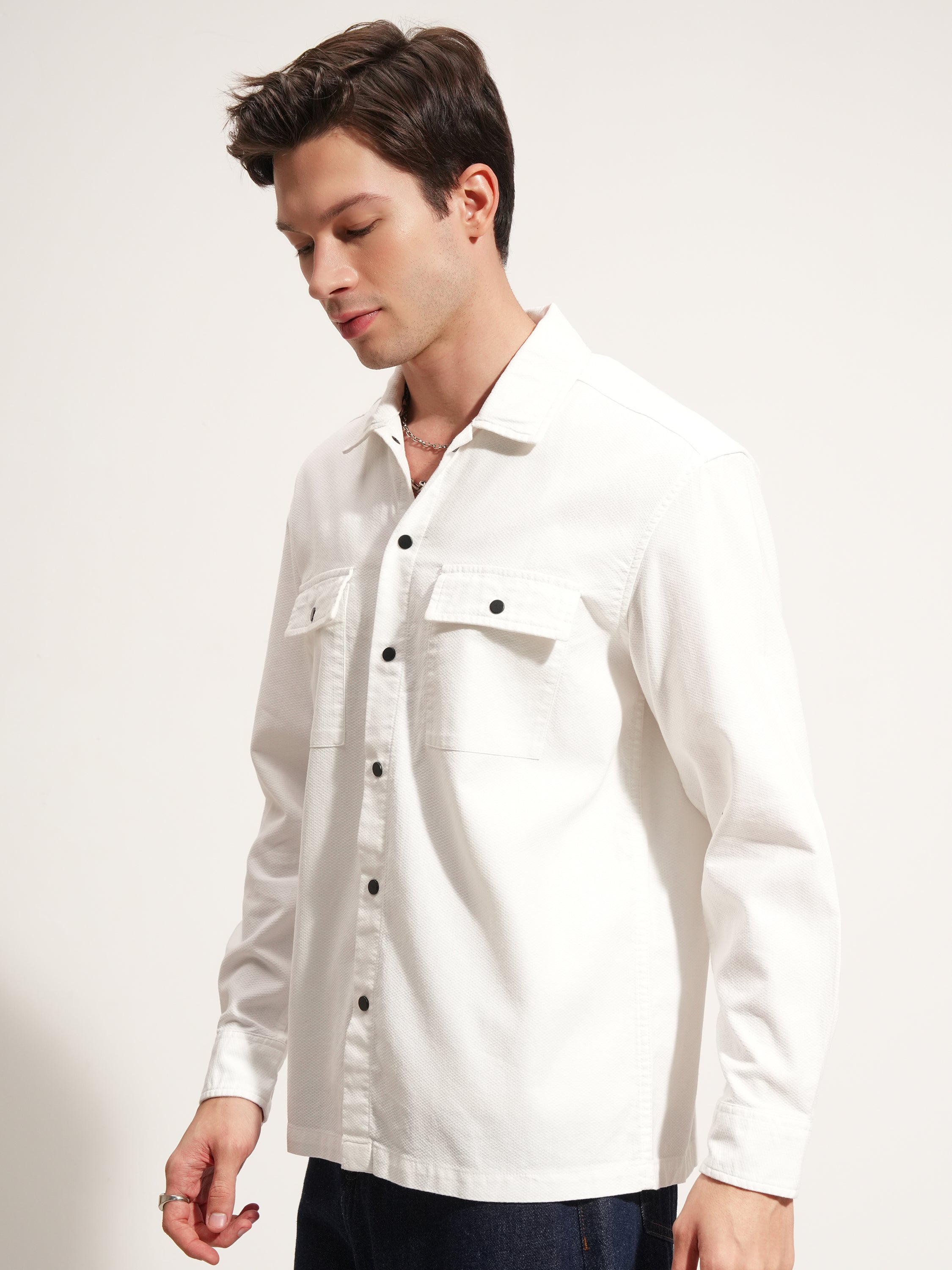 Highlander Men White Self Design Relaxed Fit Casual Shirt - White - Image 4