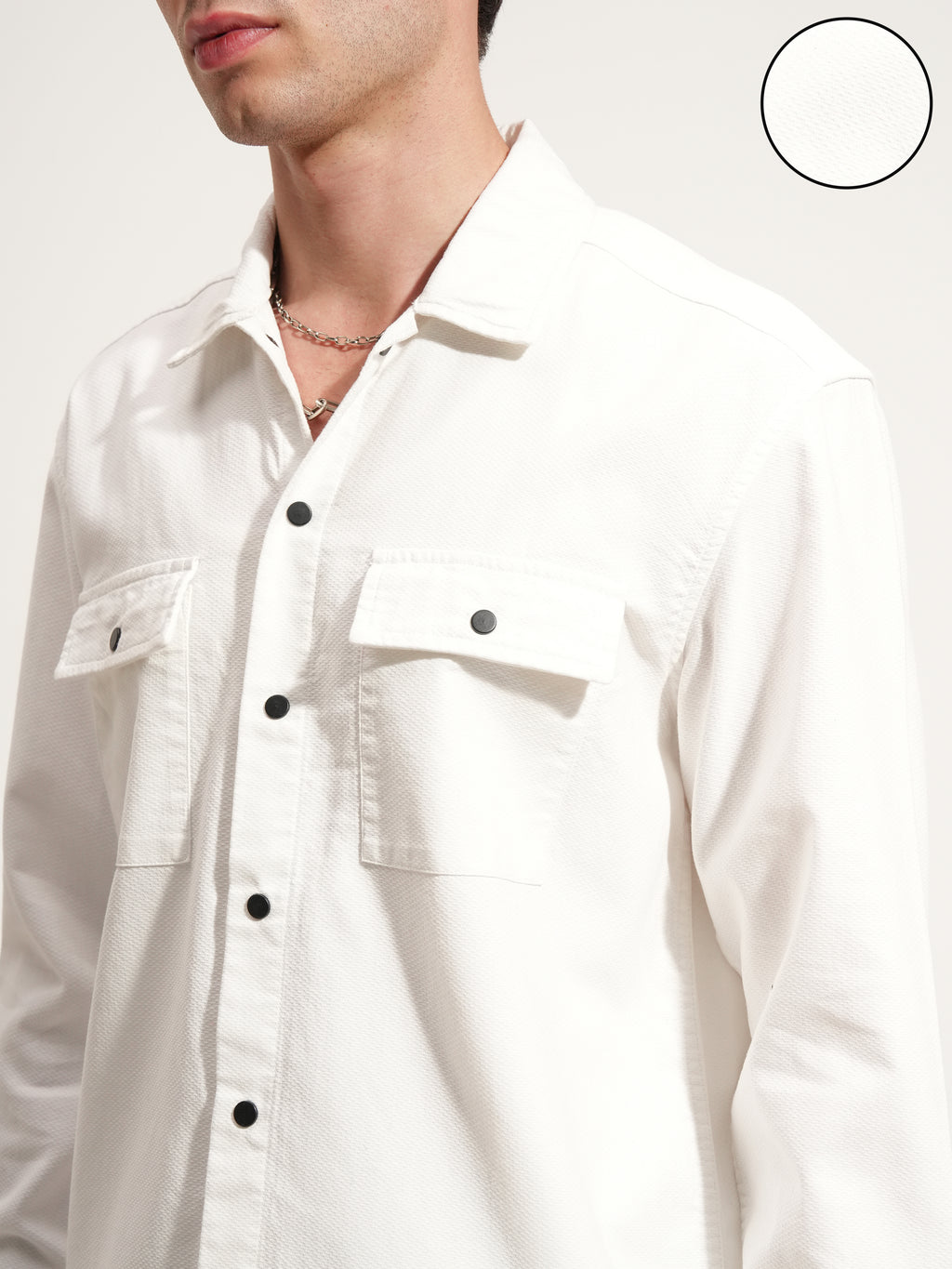 Highlander Men White Self Design Relaxed Fit Casual Shirt - White - Image 5