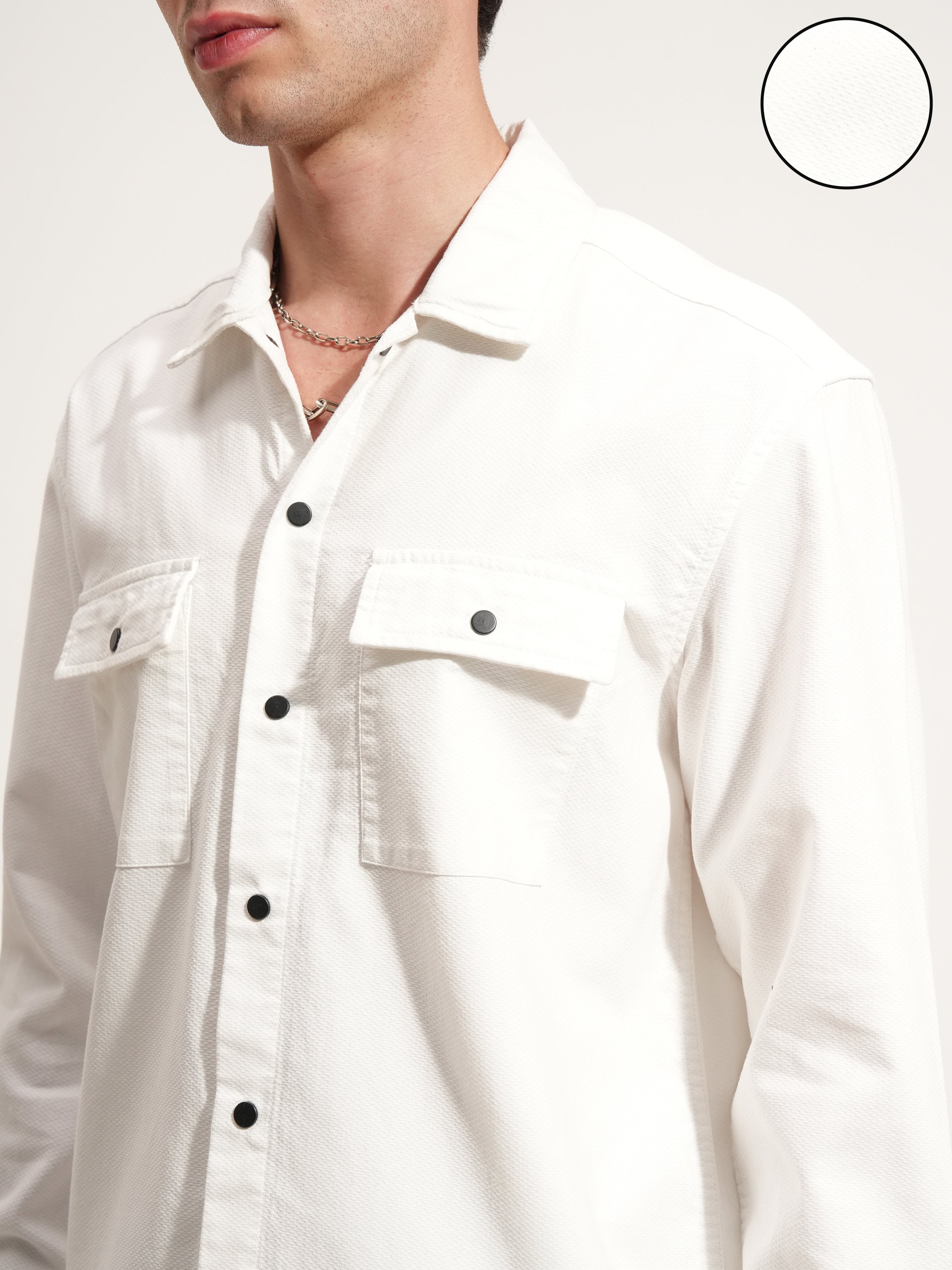 Highlander Men White Self Design Relaxed Fit Casual Shirt - White - Image 5