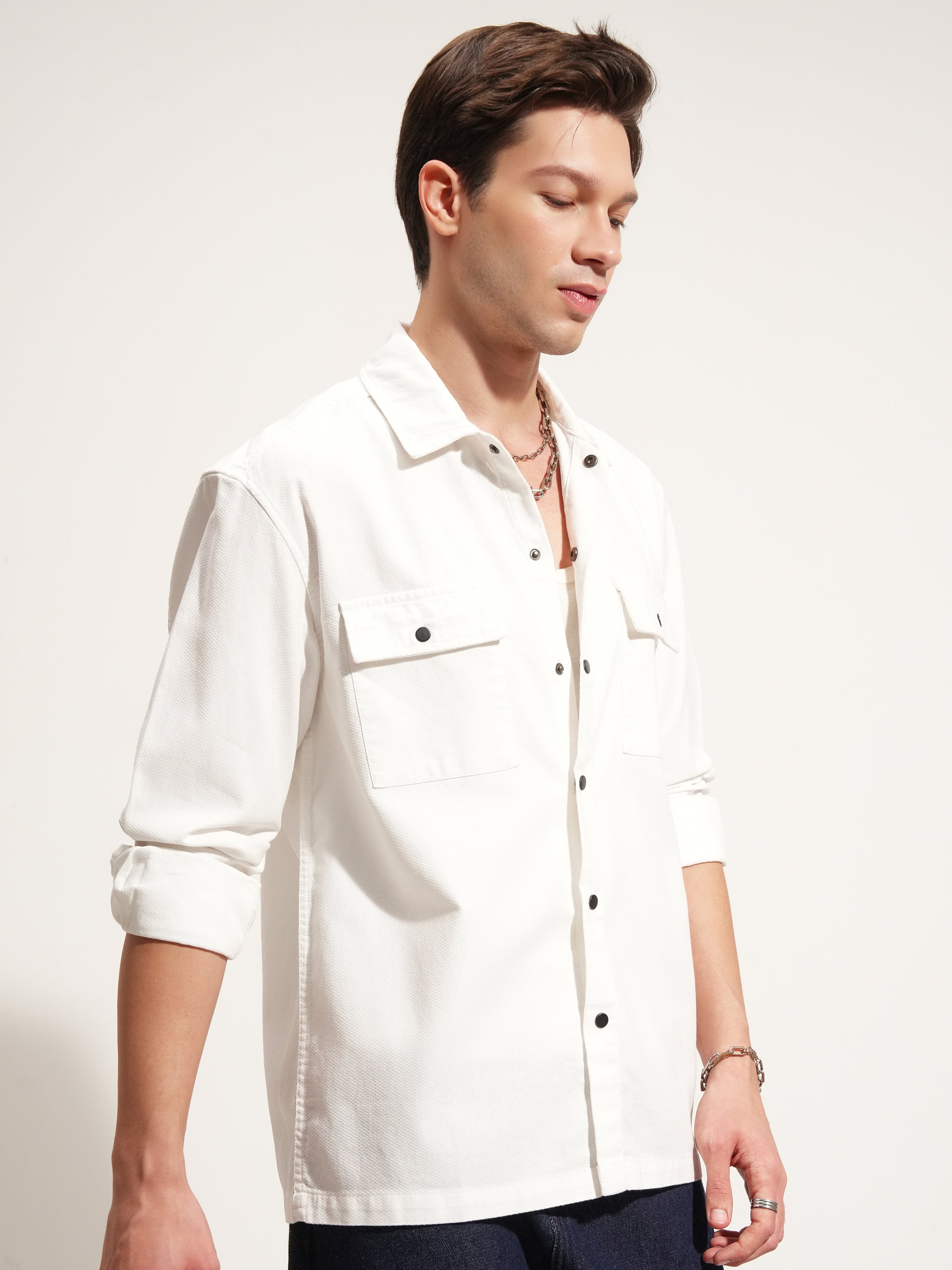 Highlander Men White Self Design Relaxed Fit Casual Shirt - White - Image 6