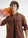 Highlander Men Rust Self Design Relaxed Fit Casual Shirt - Rust - Image 1