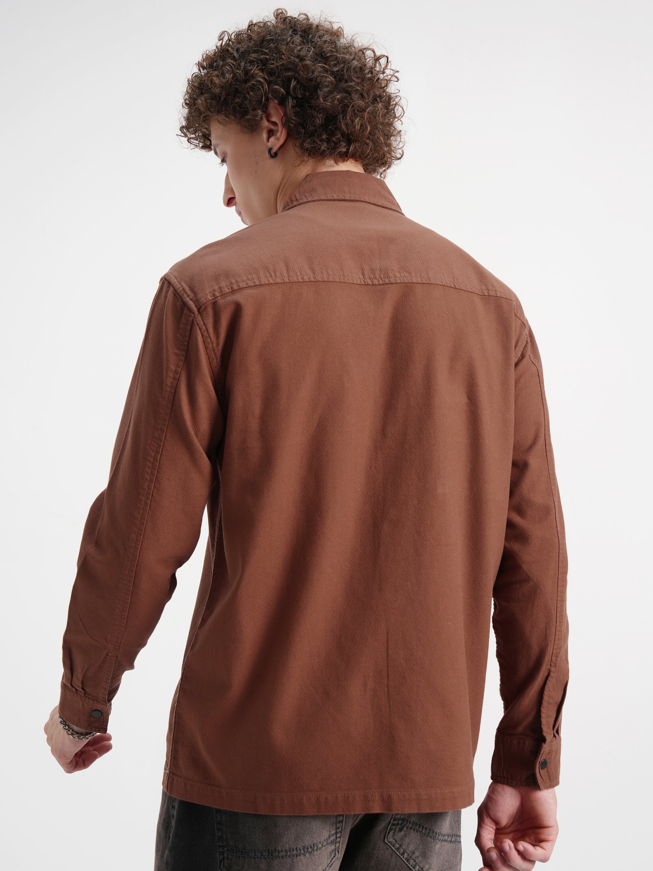 Highlander Men Rust Self Design Relaxed Fit Casual Shirt - Rust - Image 3