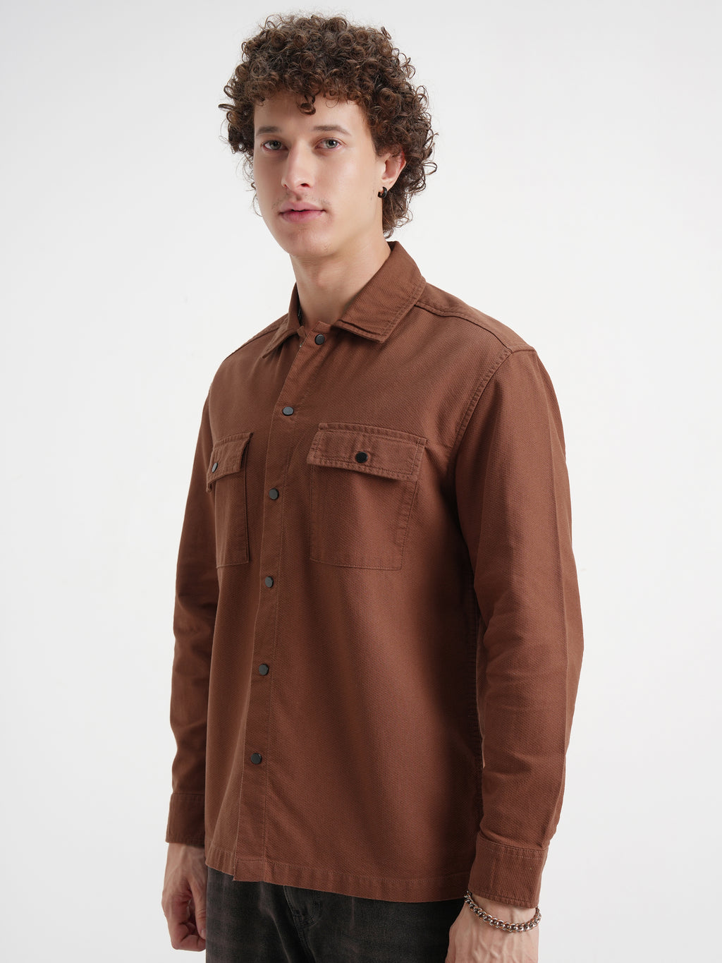Highlander Men Rust Self Design Relaxed Fit Casual Shirt - Rust - Image 4