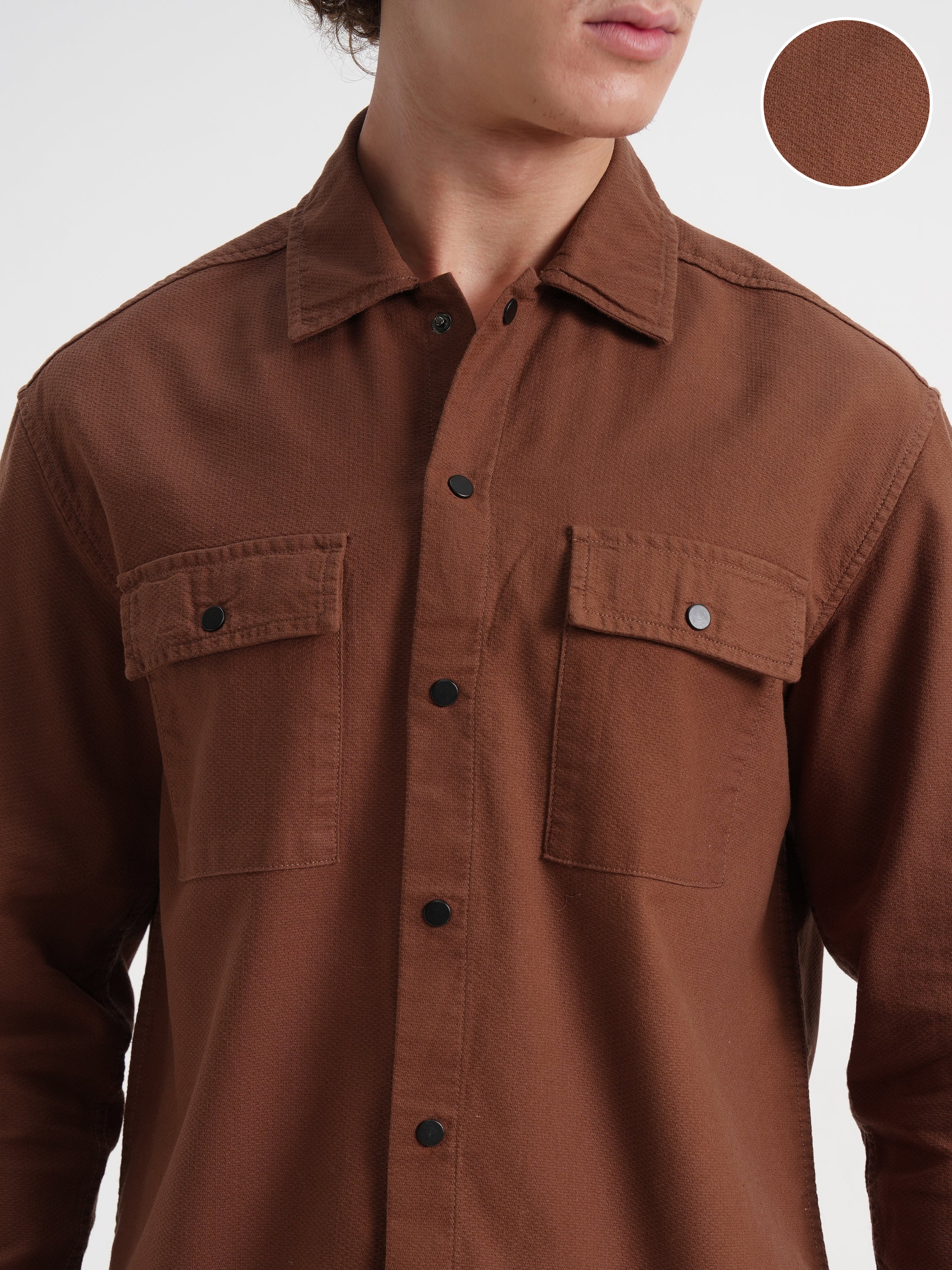 Highlander Men Rust Self Design Relaxed Fit Casual Shirt - Rust - Image 5