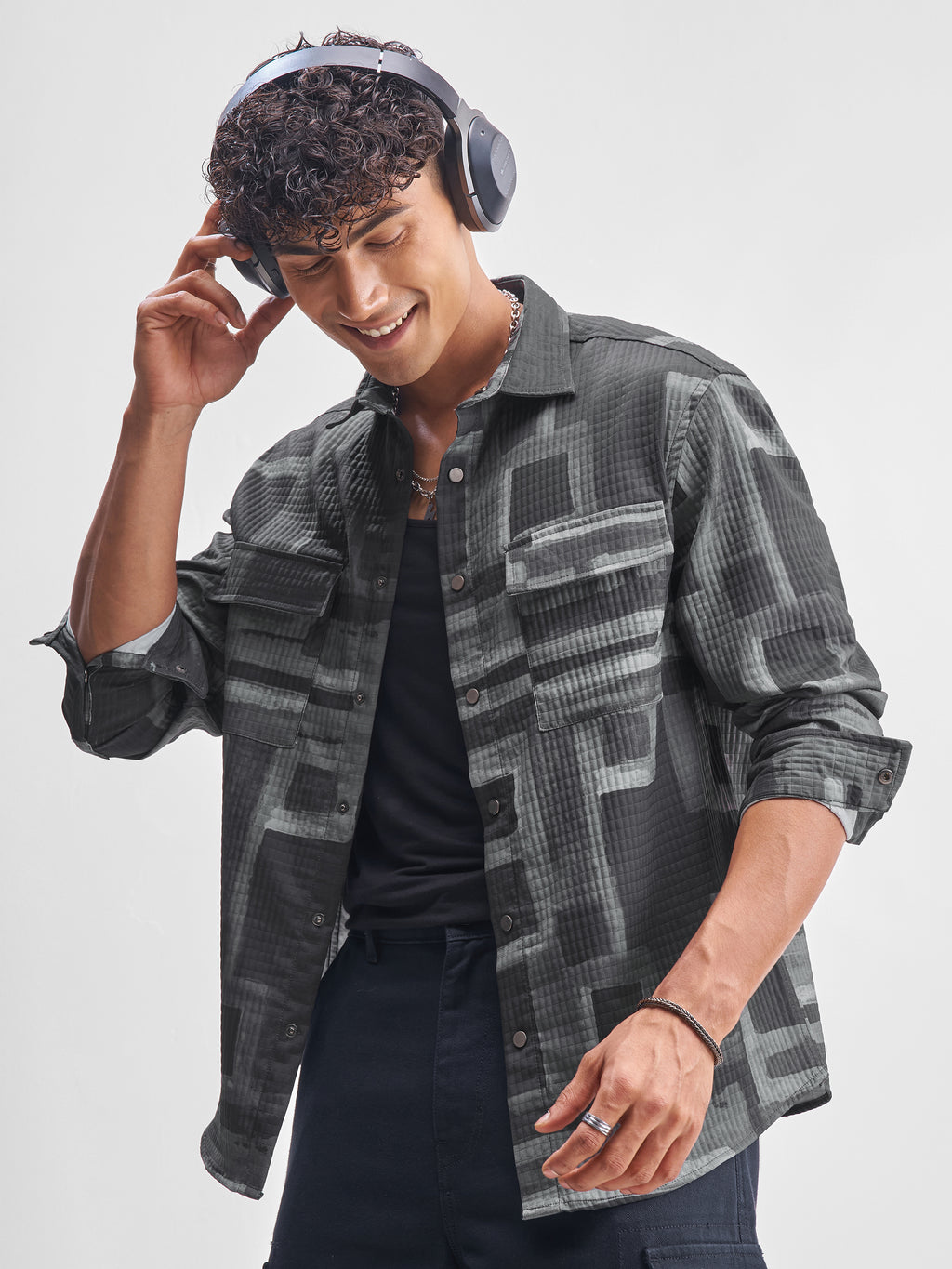 Highlander Men Grey Printed Relaxed Fit Casual Shirt - Grey - Image 1