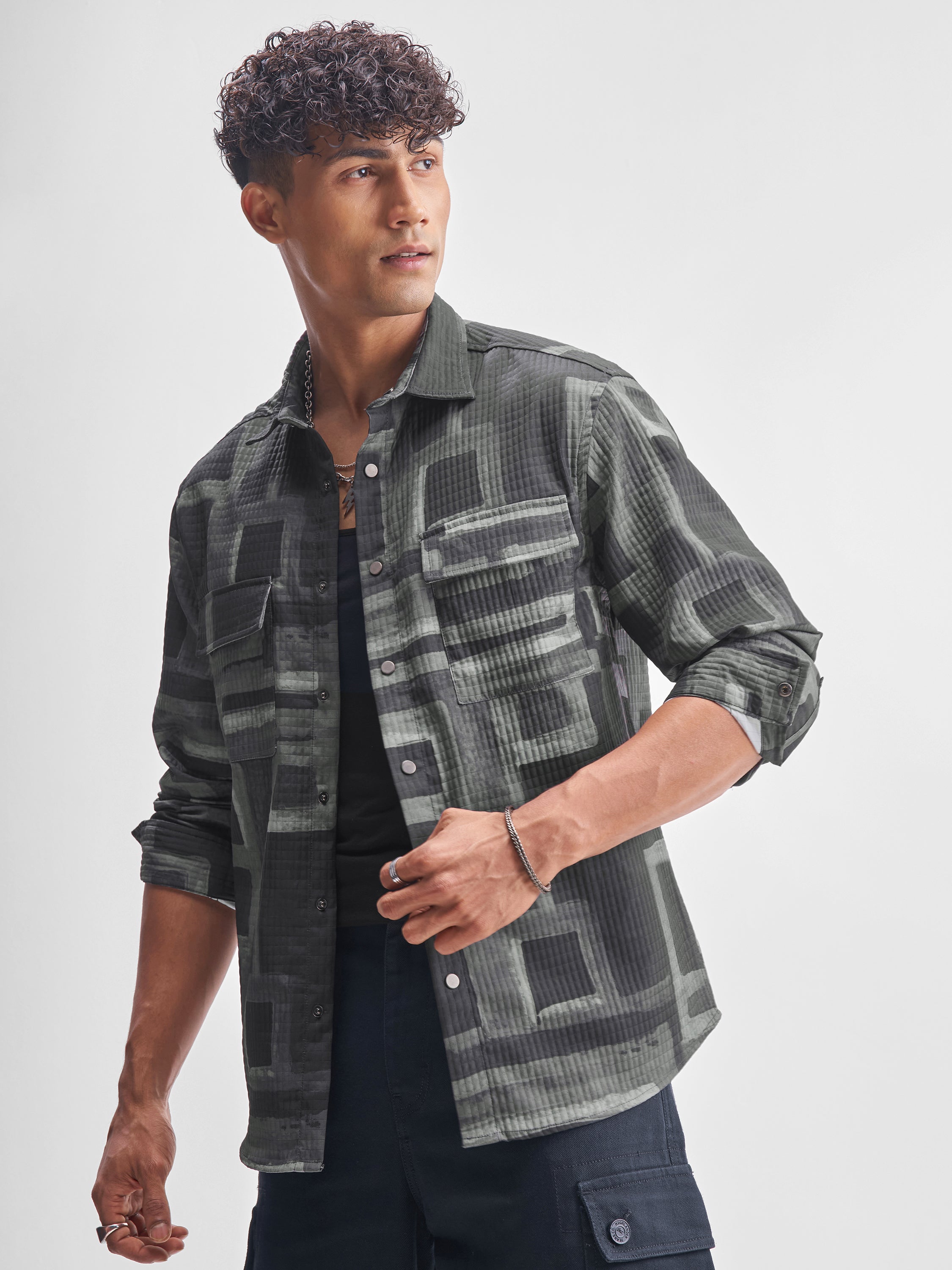 Highlander Men Grey Printed Relaxed Fit Casual Shirt - Grey - Image 4