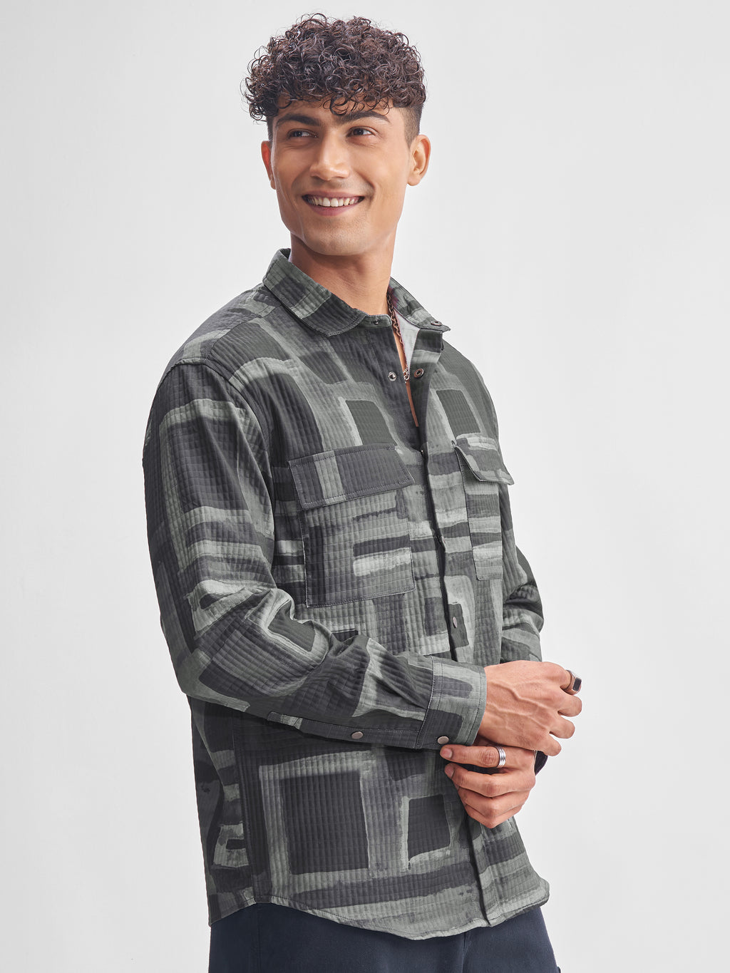 Highlander Men Grey Printed Relaxed Fit Casual Shirt - Grey - Image 6