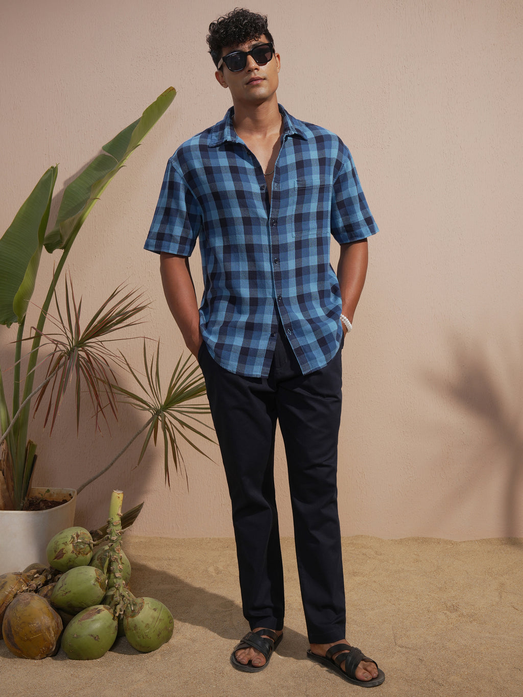 Highlander Men Blue Checked Oversized Fit Casual Shirt - Blue - Image 2
