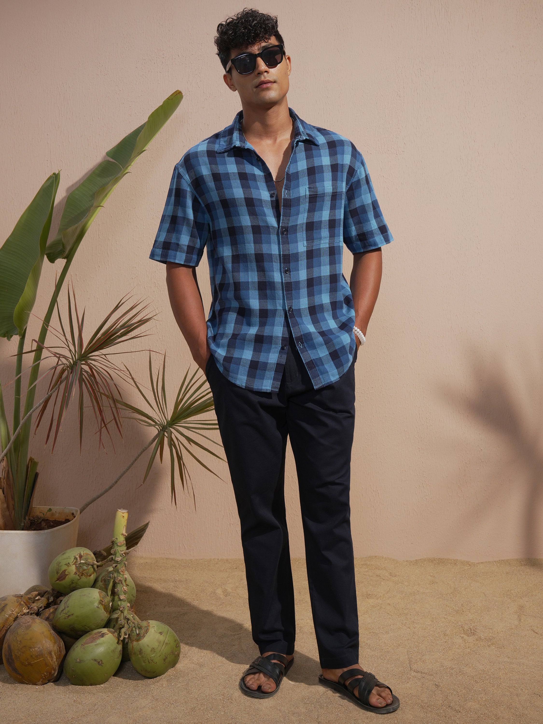 Highlander Men Blue Checked Oversized Fit Casual Shirt - Blue - Image 2