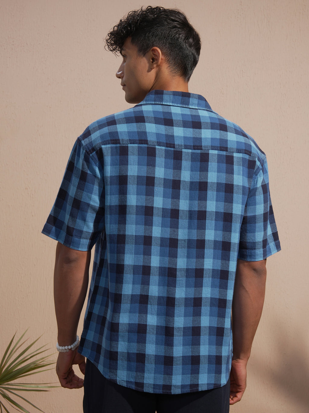 Highlander Men Blue Checked Oversized Fit Casual Shirt - Blue - Image 3