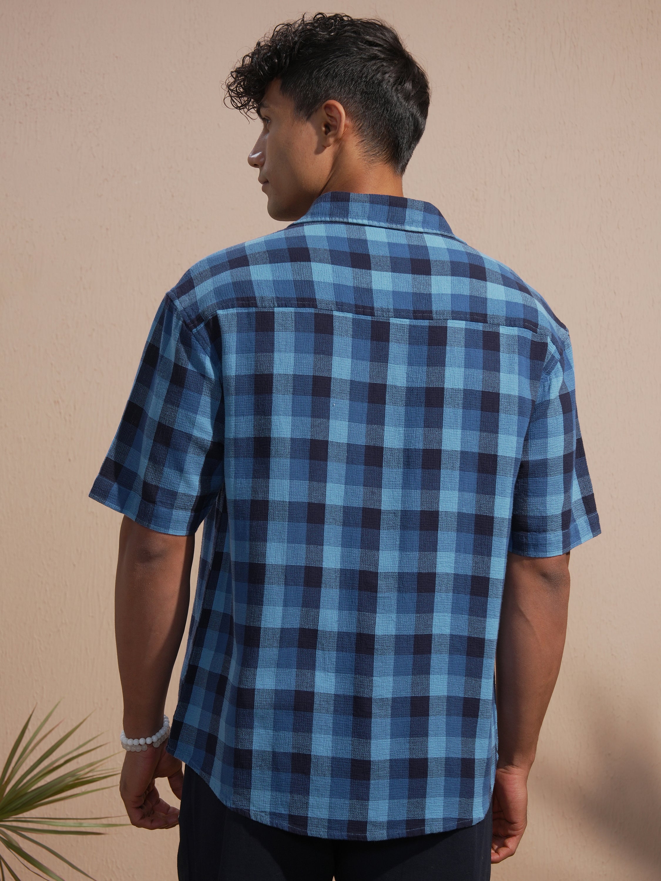 Highlander Men Blue Checked Oversized Fit Casual Shirt - Blue - Image 3