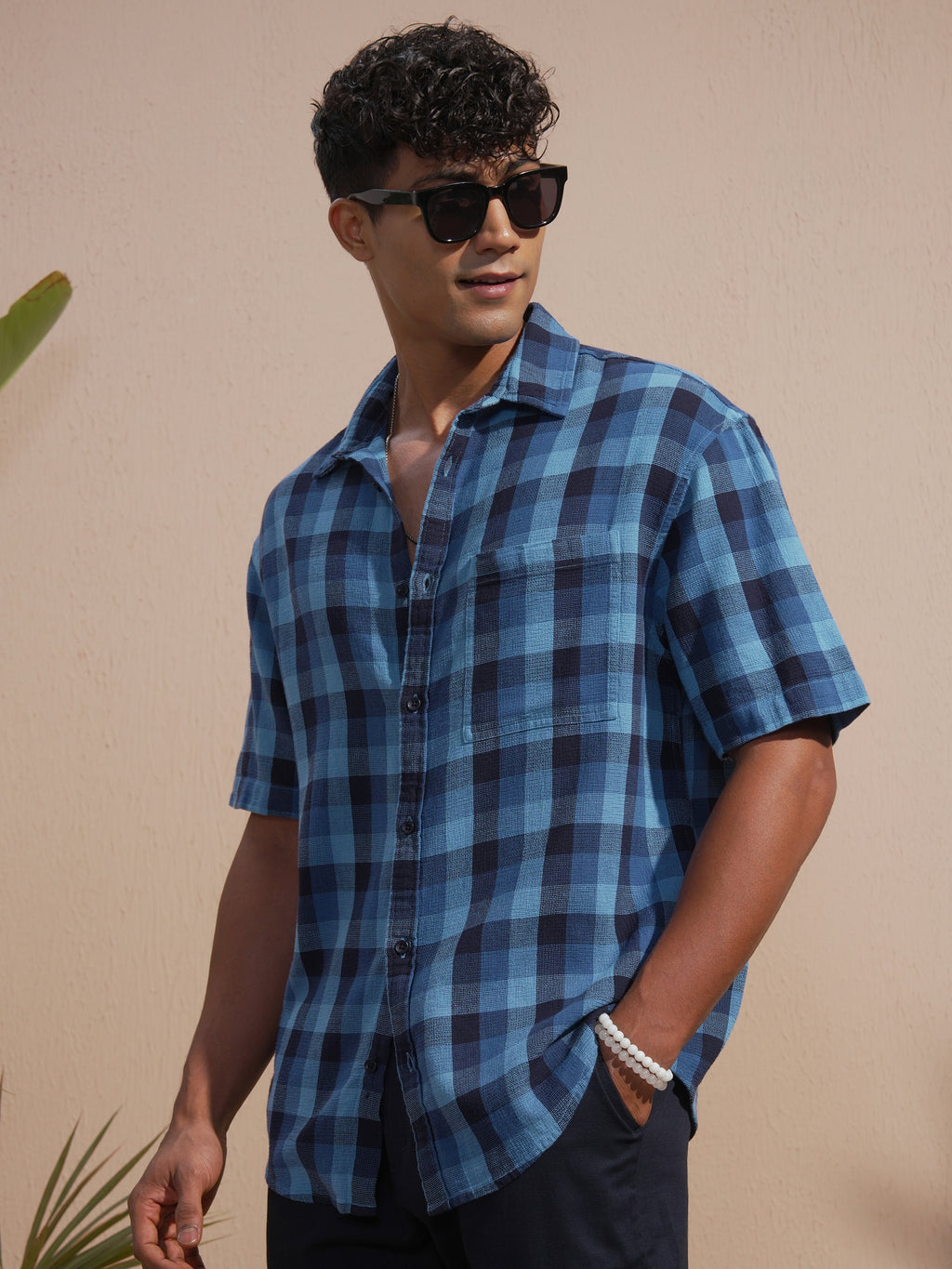 Highlander Men Blue Checked Oversized Fit Casual Shirt - Blue - Image 4