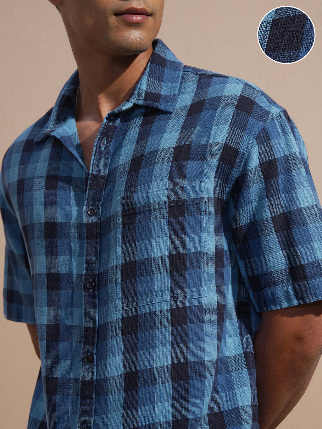 Highlander Men Blue Checked Oversized Fit Casual Shirt - Blue - Image 5