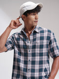 Highlander Men Teal Checked Oversized Fit Casual Shirt - Teal - Image 1