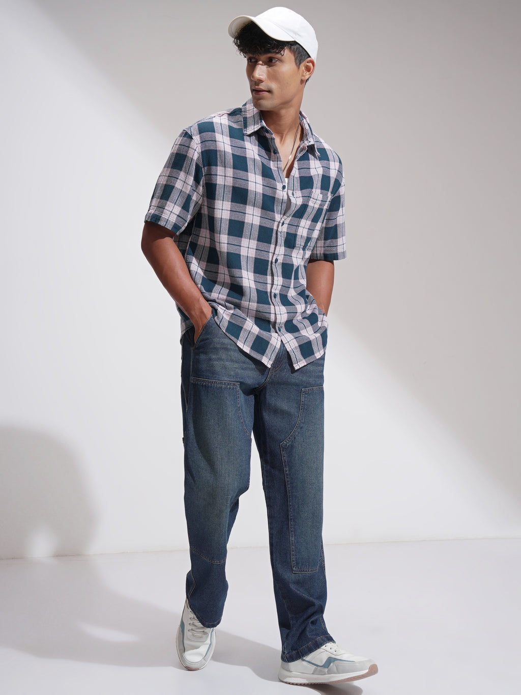 Highlander Men Teal Checked Oversized Fit Casual Shirt - Teal - Image 2