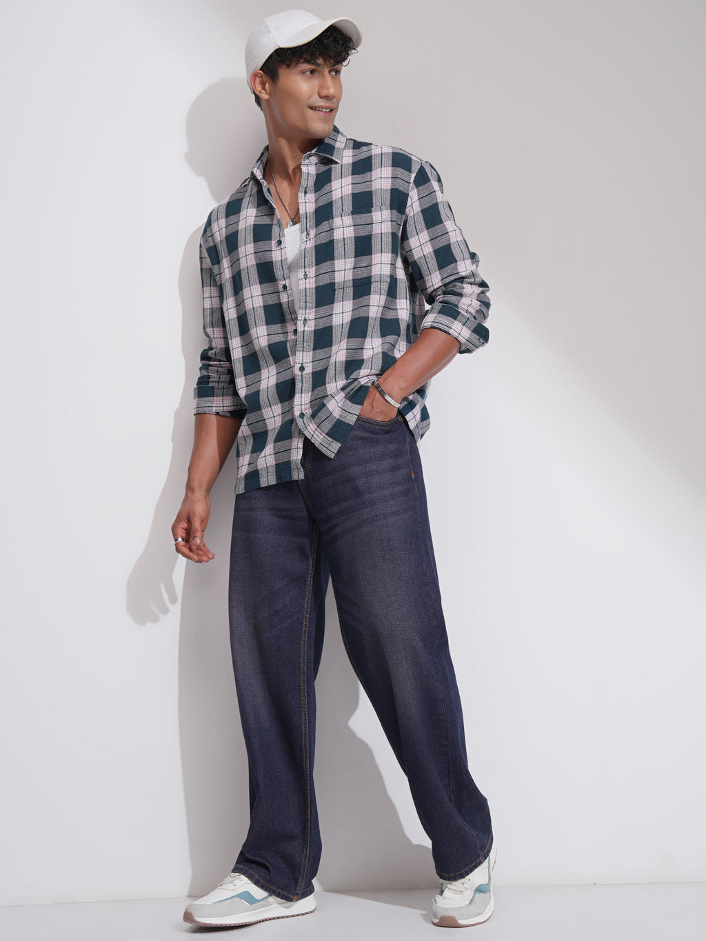 Highlander Men Teal Checked Oversized Fit Casual Shirt - Teal - Image 2
