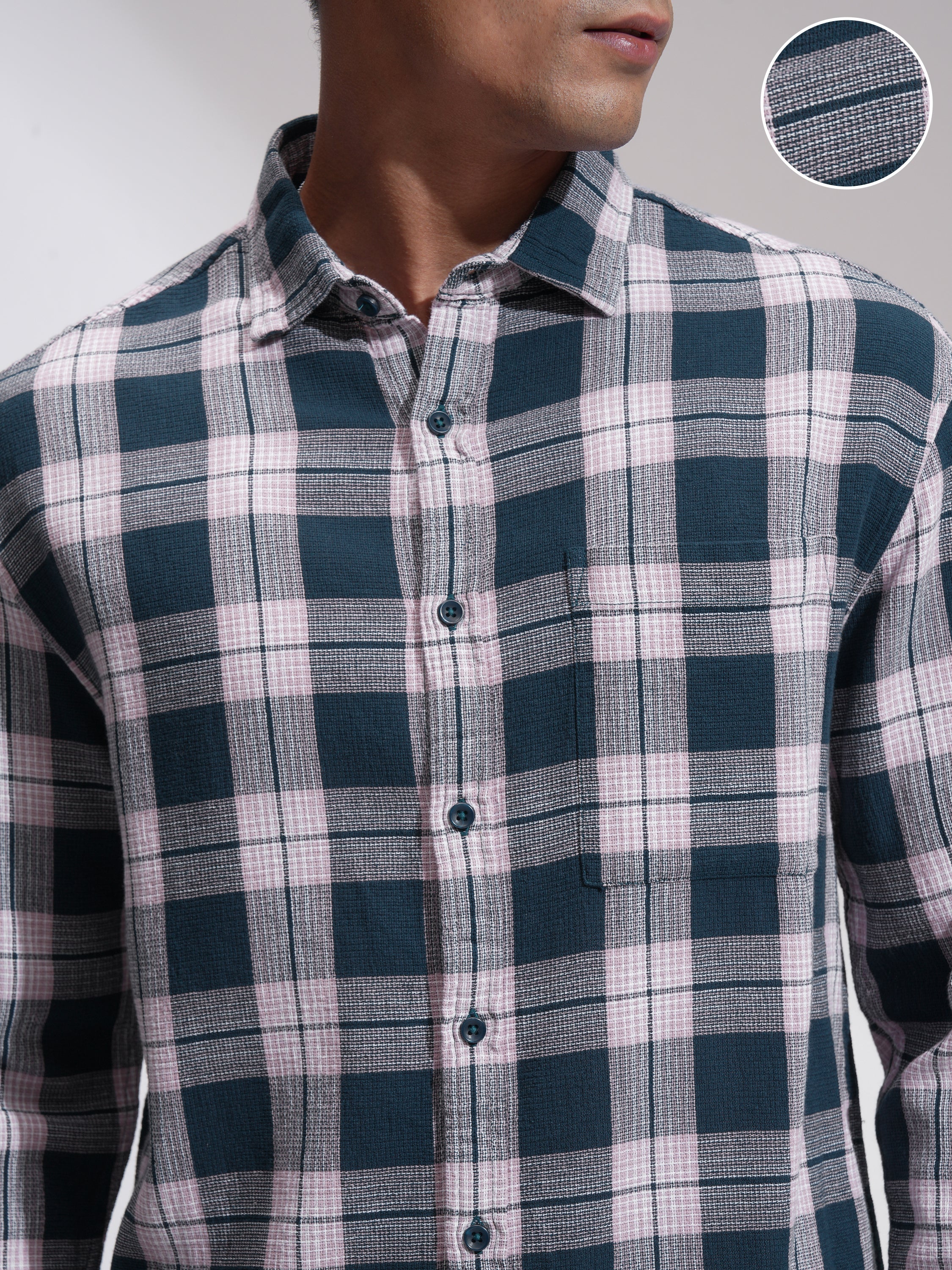 Highlander Men Teal Checked Oversized Fit Casual Shirt - Teal - Image 5