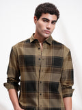 Highlander Men Mustard Checked Oversized Fit Casual Shirt - Mustard - Image 1
