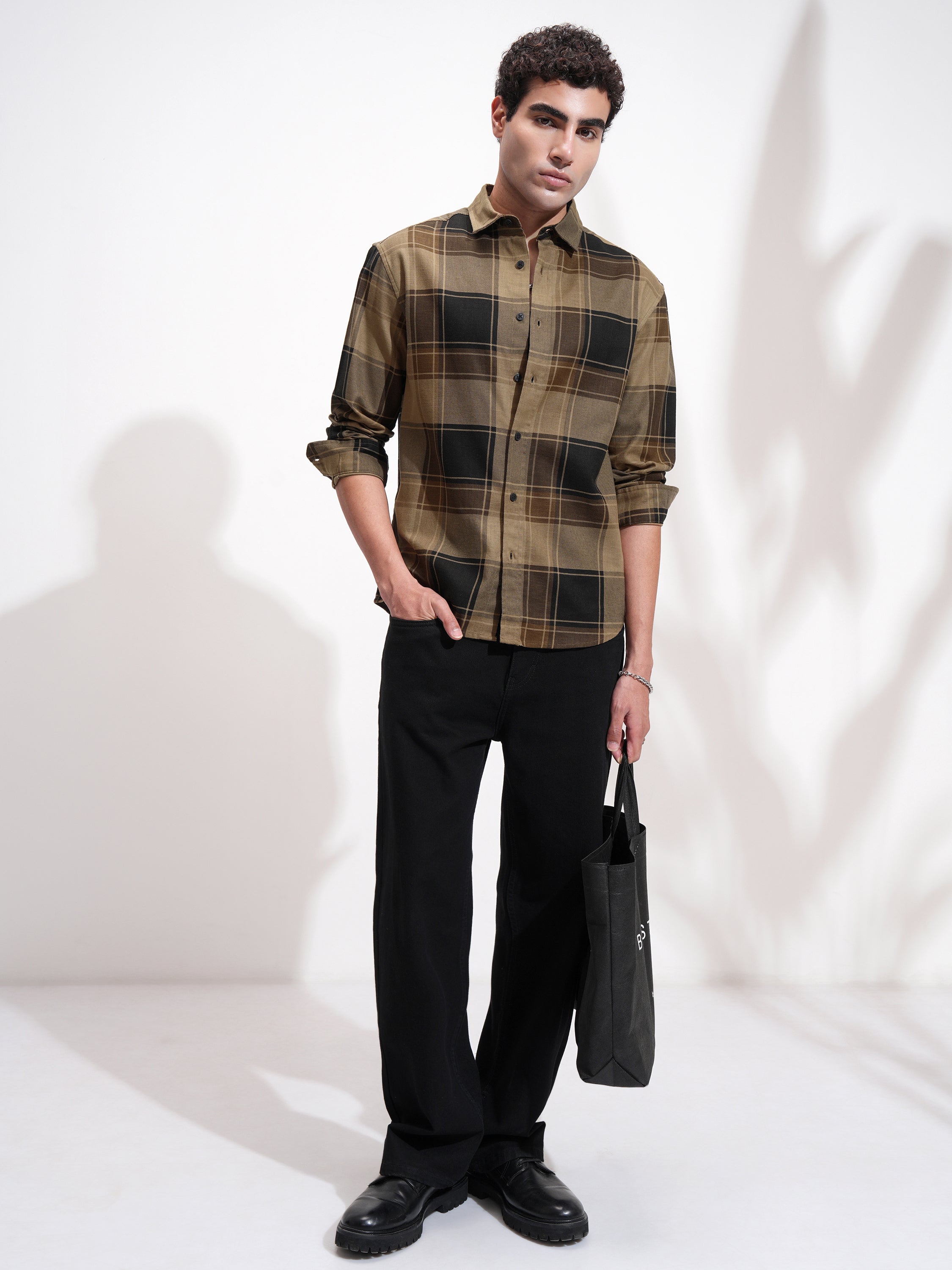 Highlander Men Mustard Checked Oversized Fit Casual Shirt - Mustard - Image 2