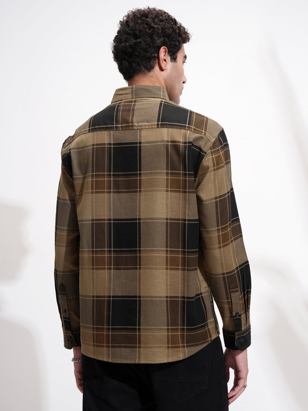 Highlander Men Mustard Checked Oversized Fit Casual Shirt - Mustard - Image 3