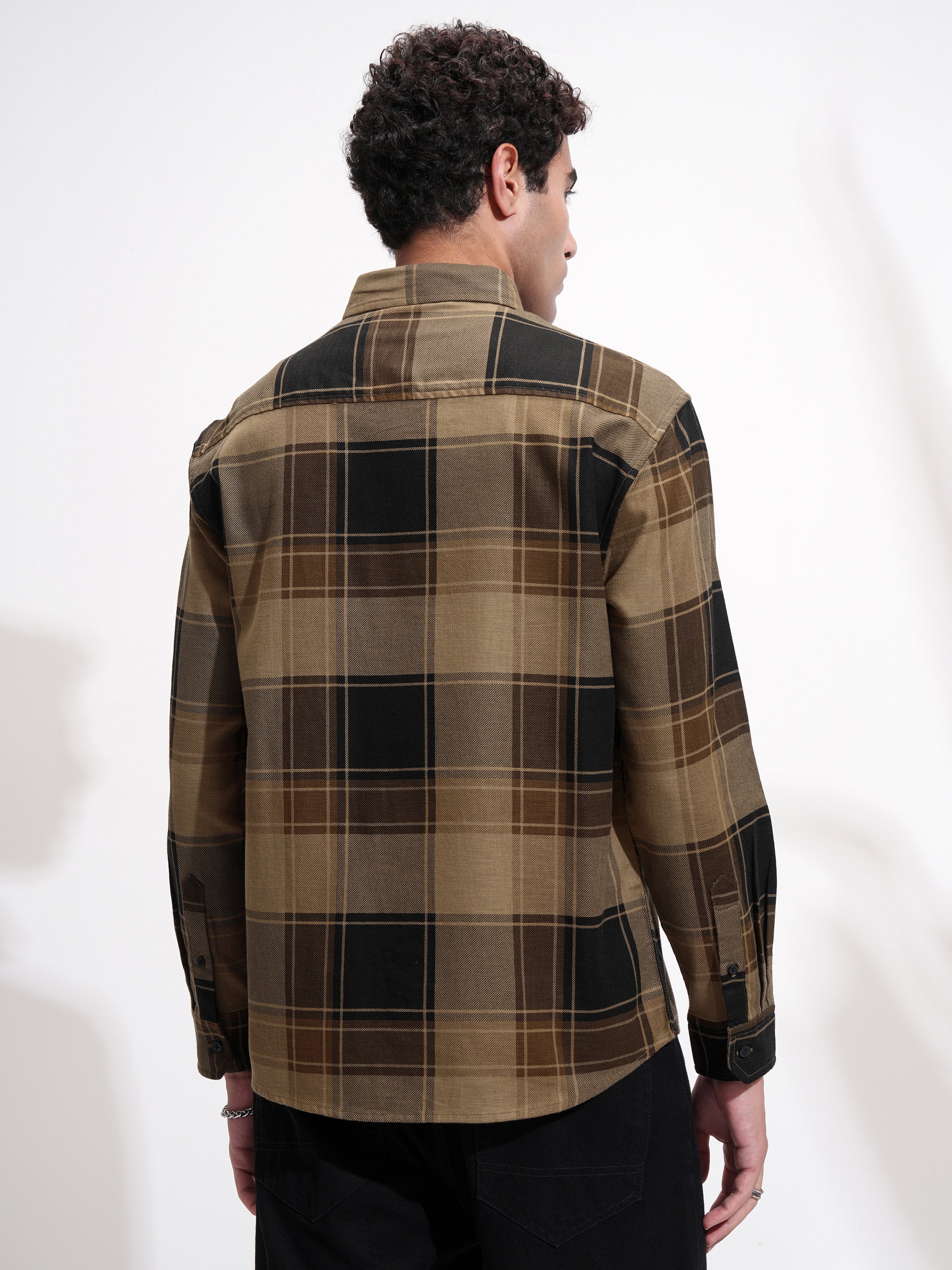 Highlander Men Mustard Checked Oversized Fit Casual Shirt - Mustard - Image 3