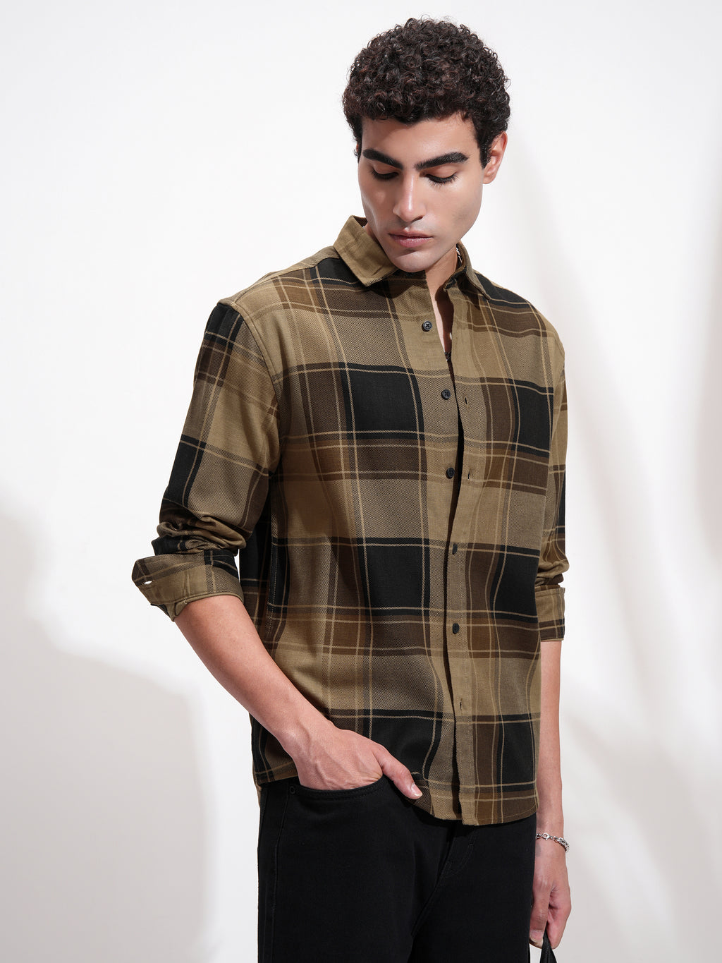 Highlander Men Mustard Checked Oversized Fit Casual Shirt - Mustard - Image 6