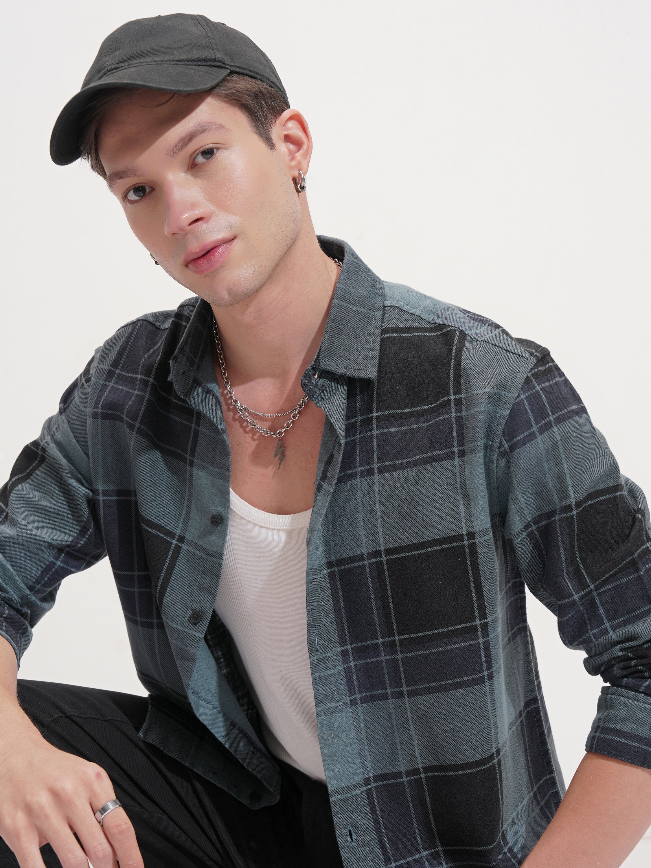 Highlander Men Blue Checked Relaxed Fit Casual Shirt - Blue - Image 1