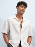 Highlander Men White Self Design Oversized Fit Casual Shirt - White - Image 1