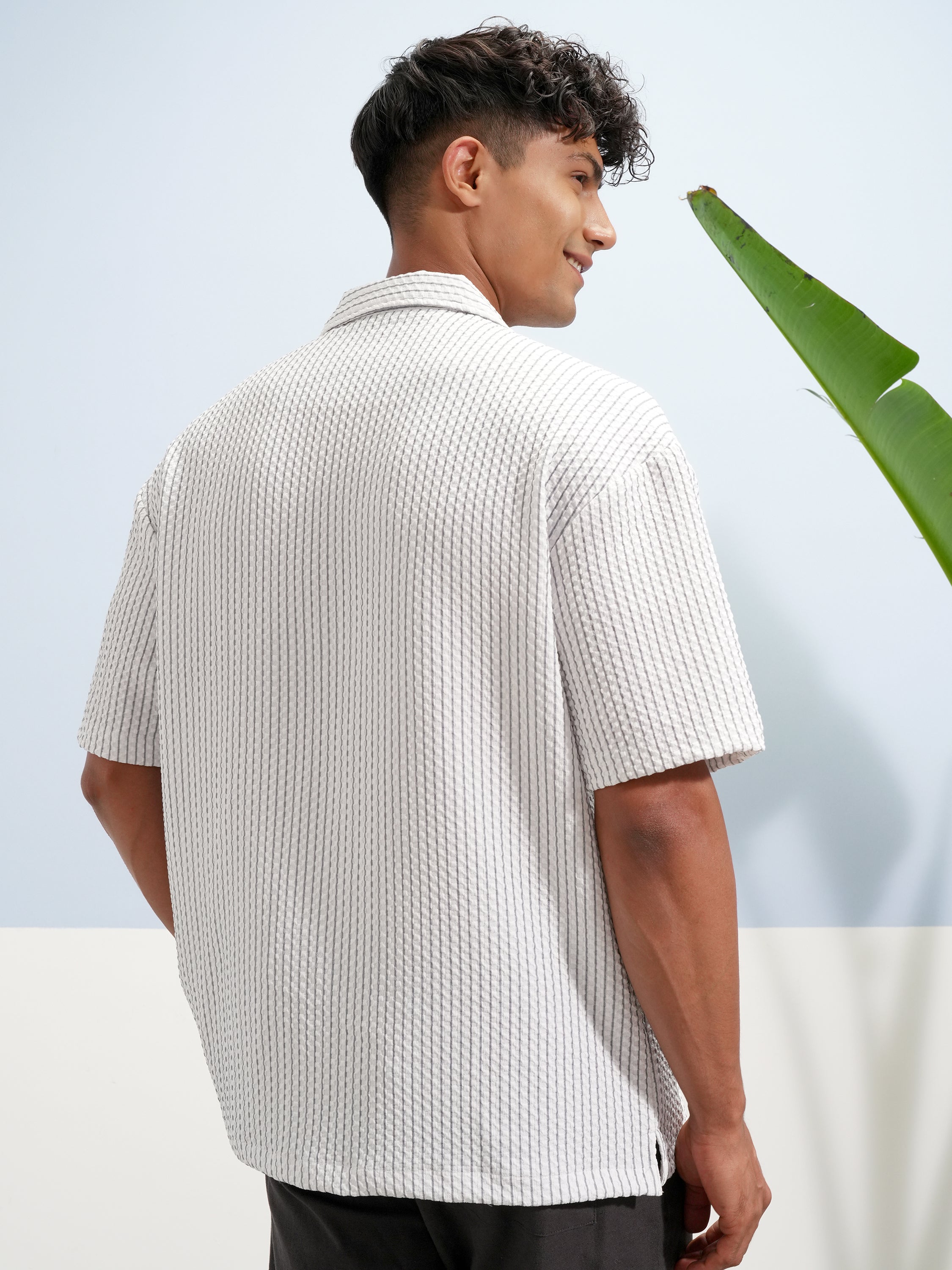 Highlander Men White Self Design Oversized Fit Casual Shirt - White - Image 3
