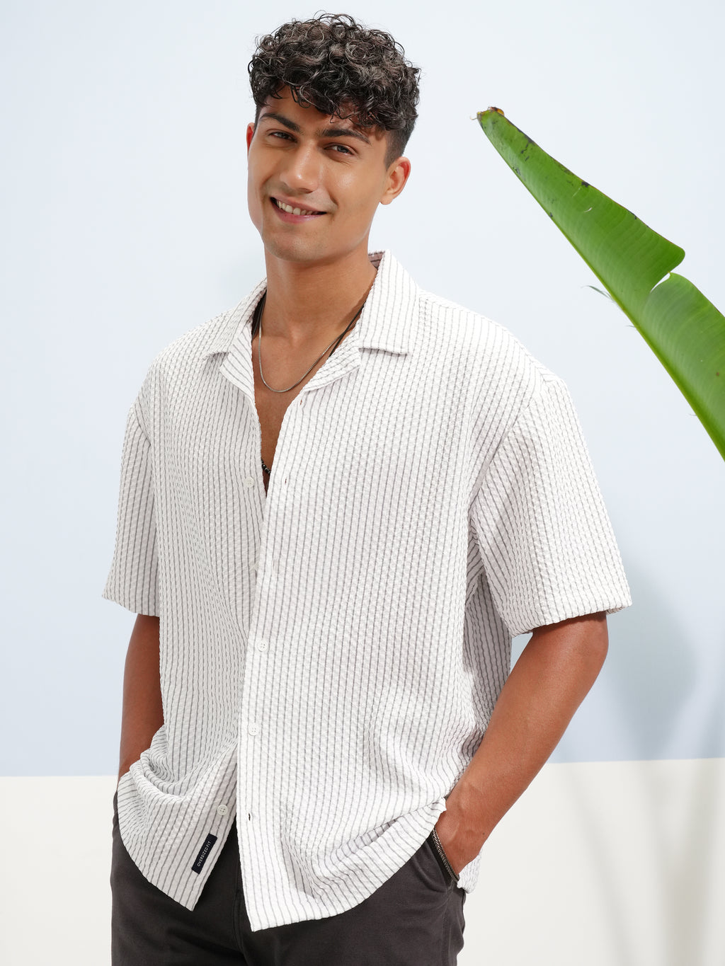 Highlander Men White Self Design Oversized Fit Casual Shirt - White - Image 4