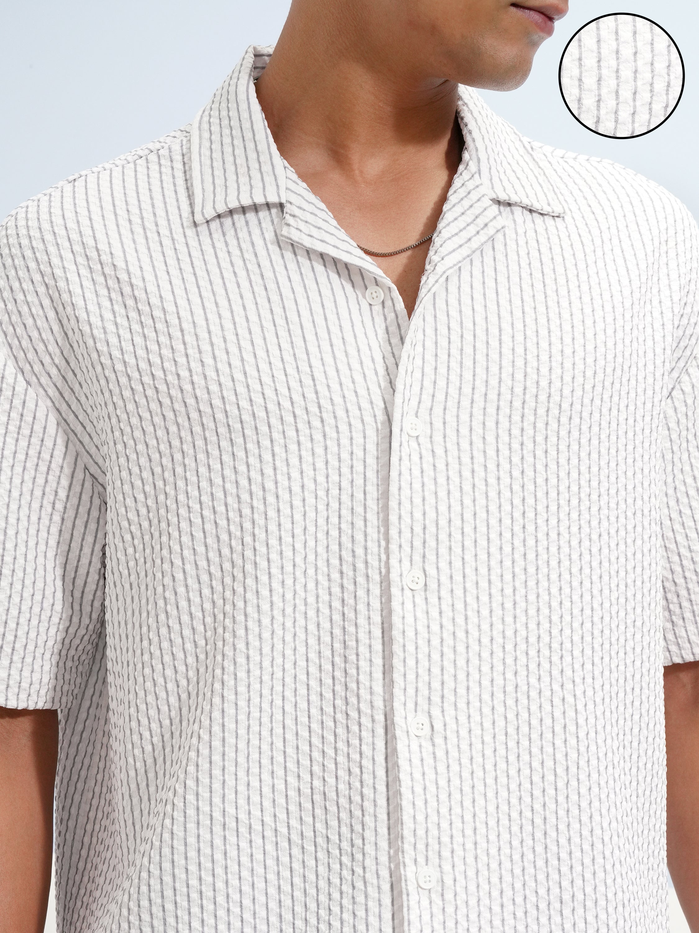 Highlander Men White Self Design Oversized Fit Casual Shirt - White - Image 5