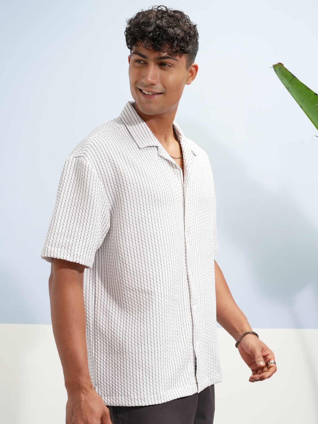 Highlander Men White Self Design Oversized Fit Casual Shirt - White - Image 6