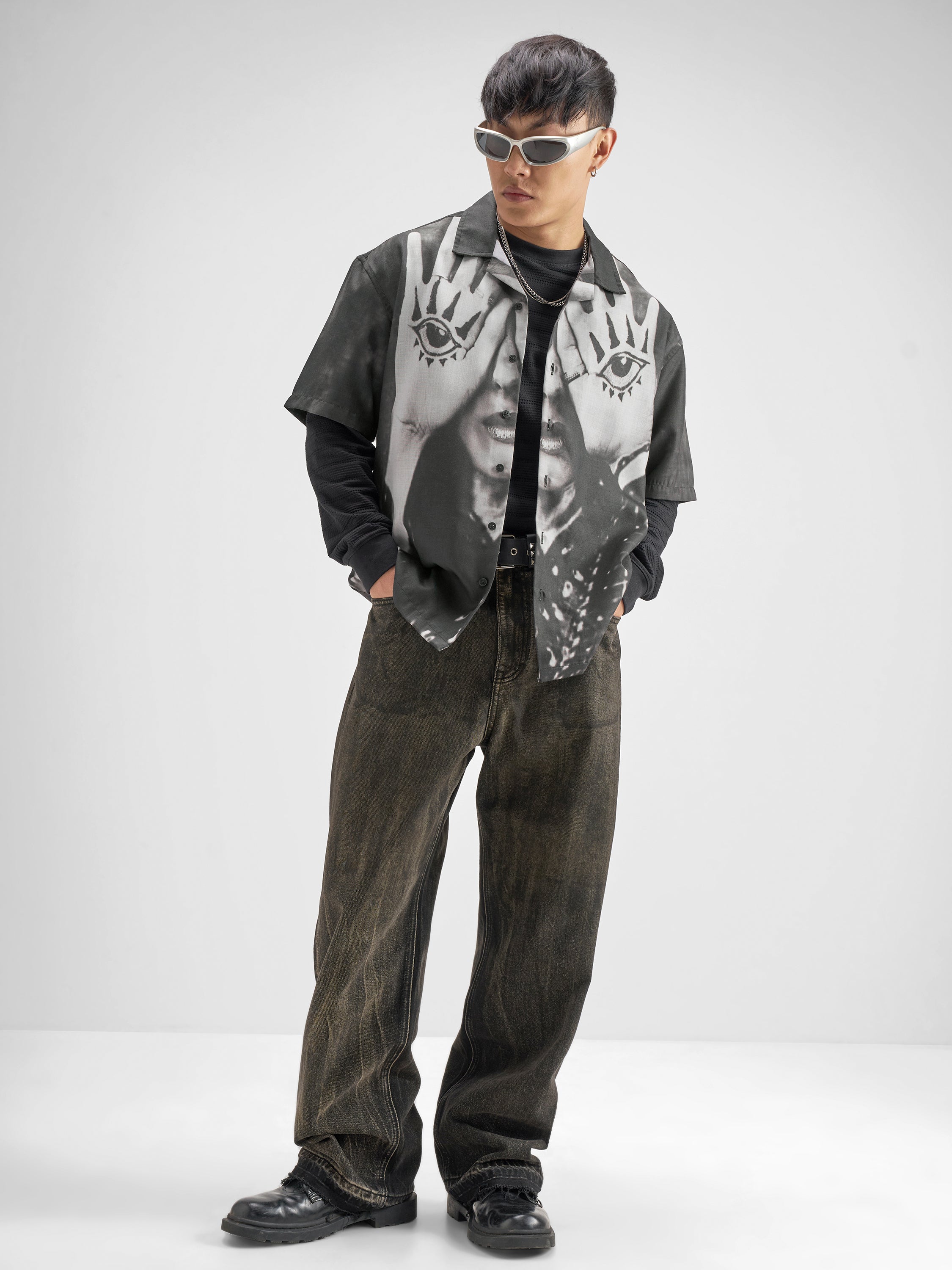 Highlander Men Black Printed Boxy Fit Casual Shirt - Black - Image 2