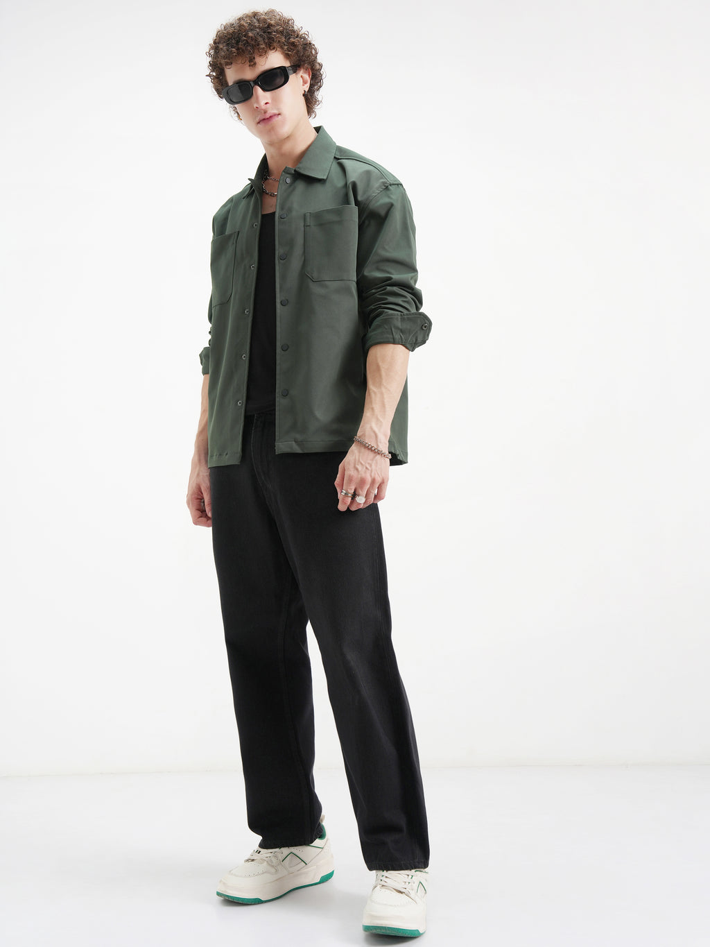 Highlander Men Green Solid Oversized Fit Casual Shirt - Green - Image 2