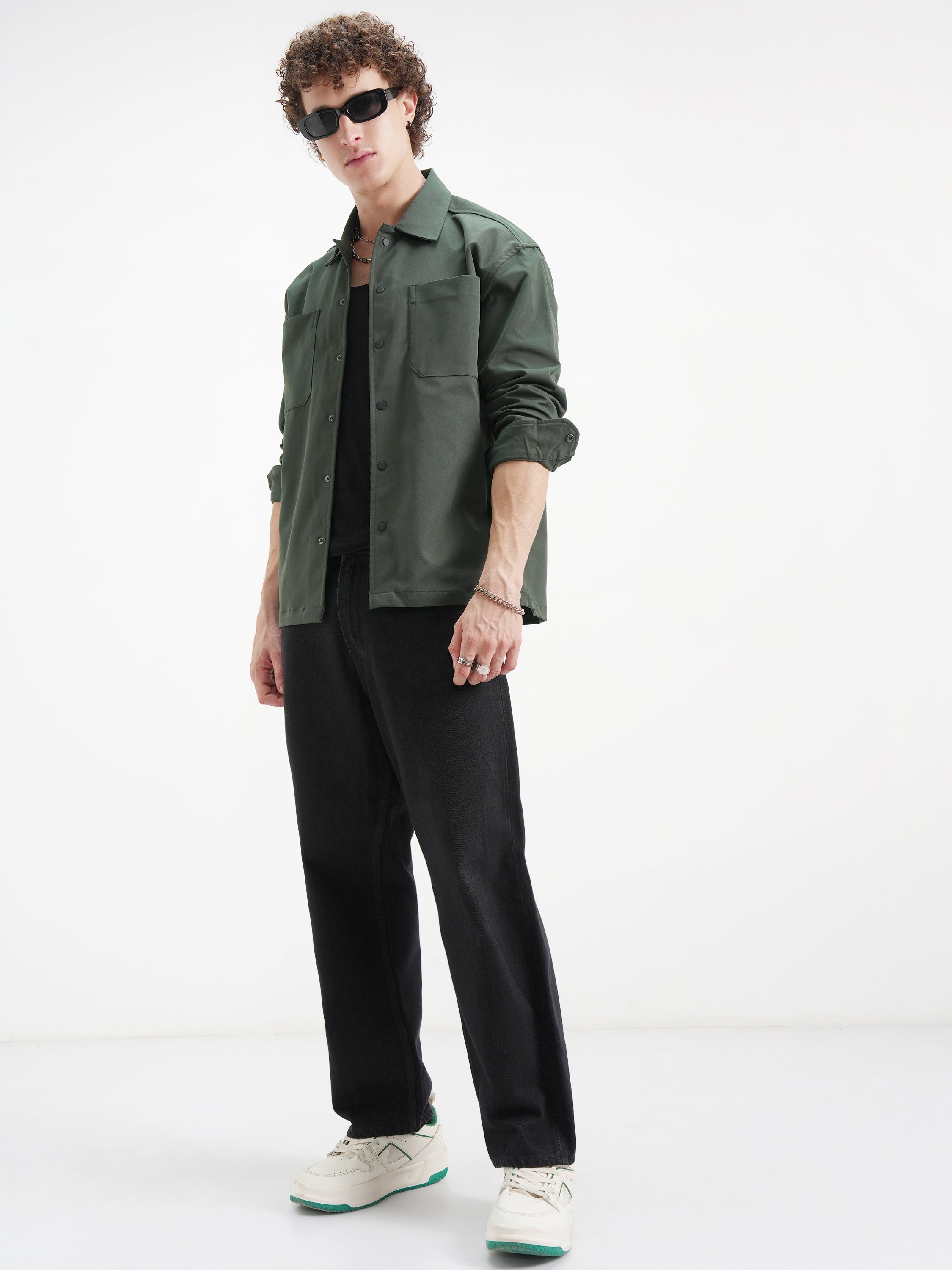Highlander Men Green Solid Oversized Fit Casual Shirt - Green - Image 2