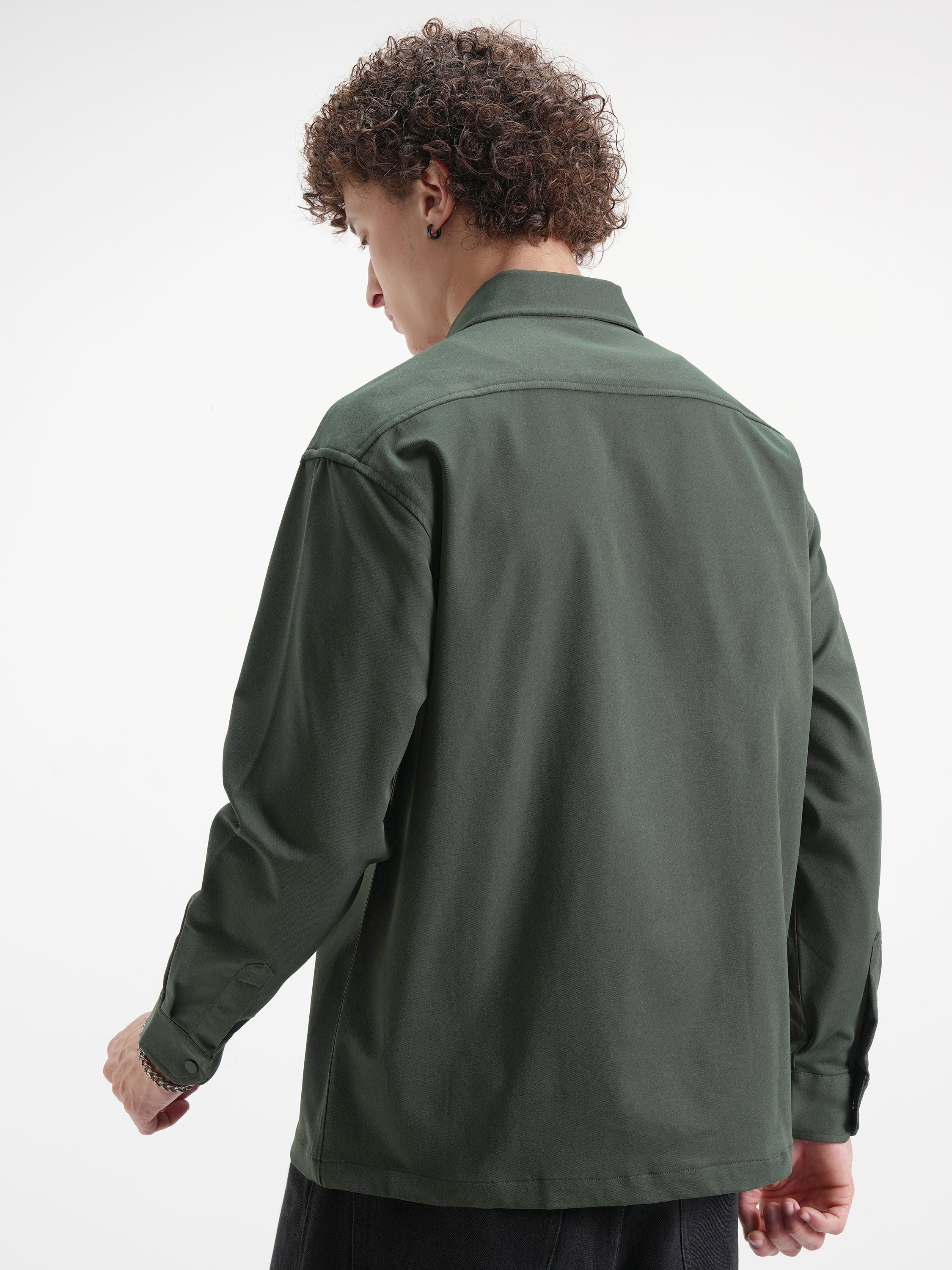 Highlander Men Green Solid Oversized Fit Casual Shirt - Green - Image 3