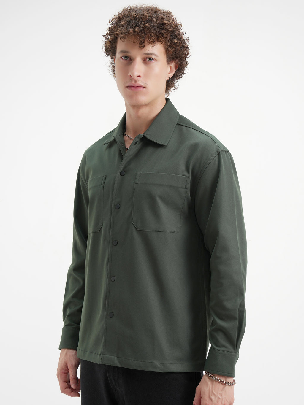 Highlander Men Green Solid Oversized Fit Casual Shirt - Green - Image 4