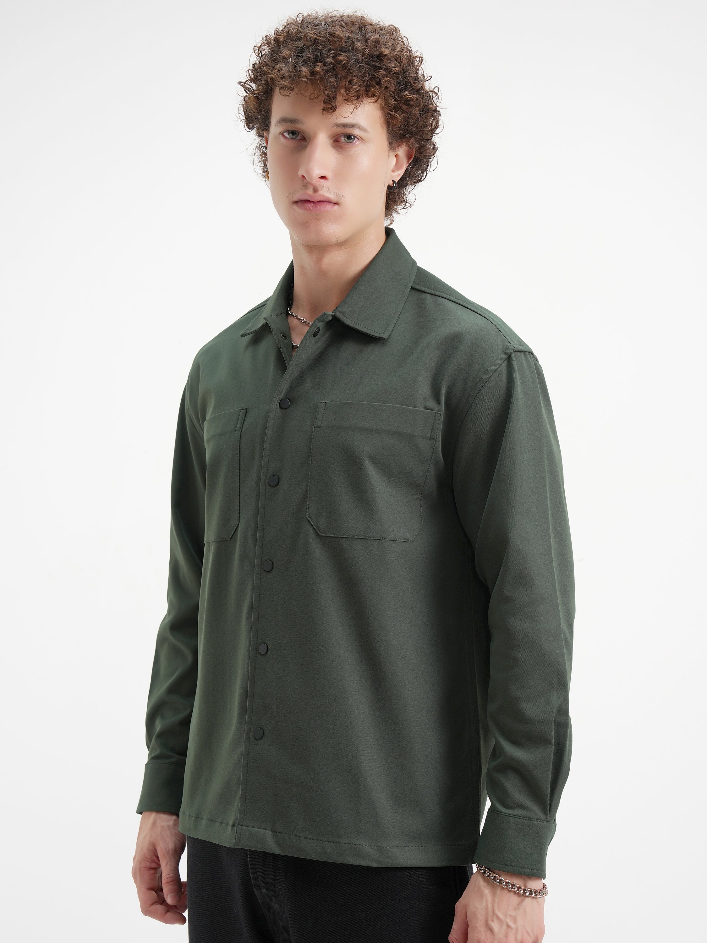 Highlander Men Green Solid Oversized Fit Casual Shirt - Green - Image 4
