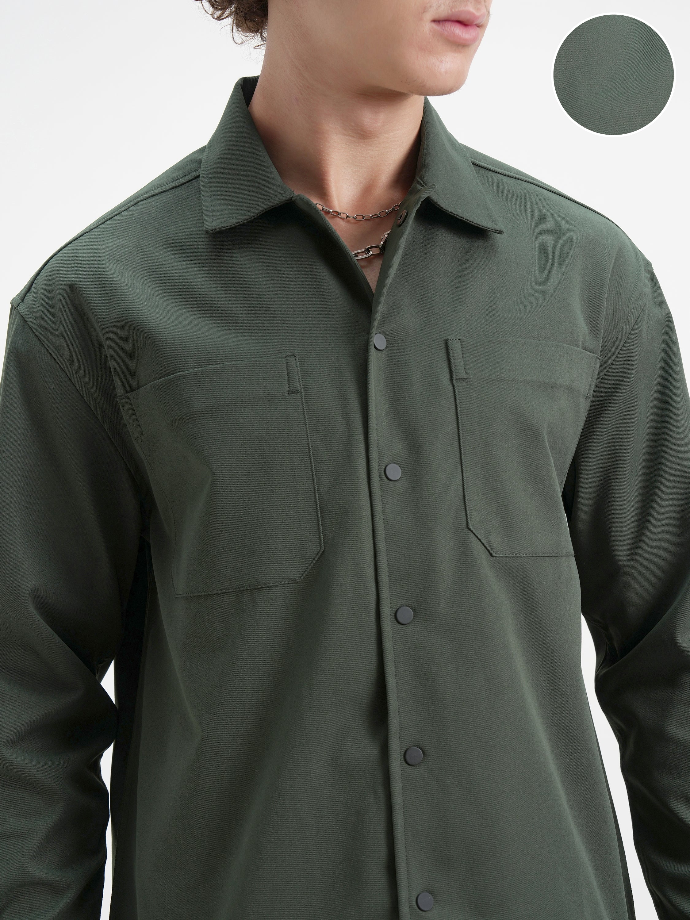 Highlander Men Green Solid Oversized Fit Casual Shirt - Green - Image 5