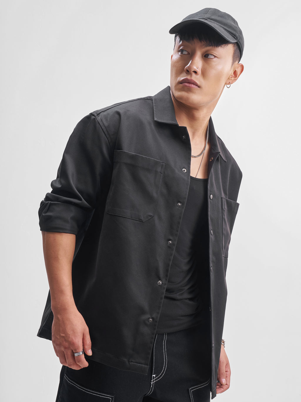 Highlander Men Black Solid Oversized Fit Casual Shirt - Black - Image 1