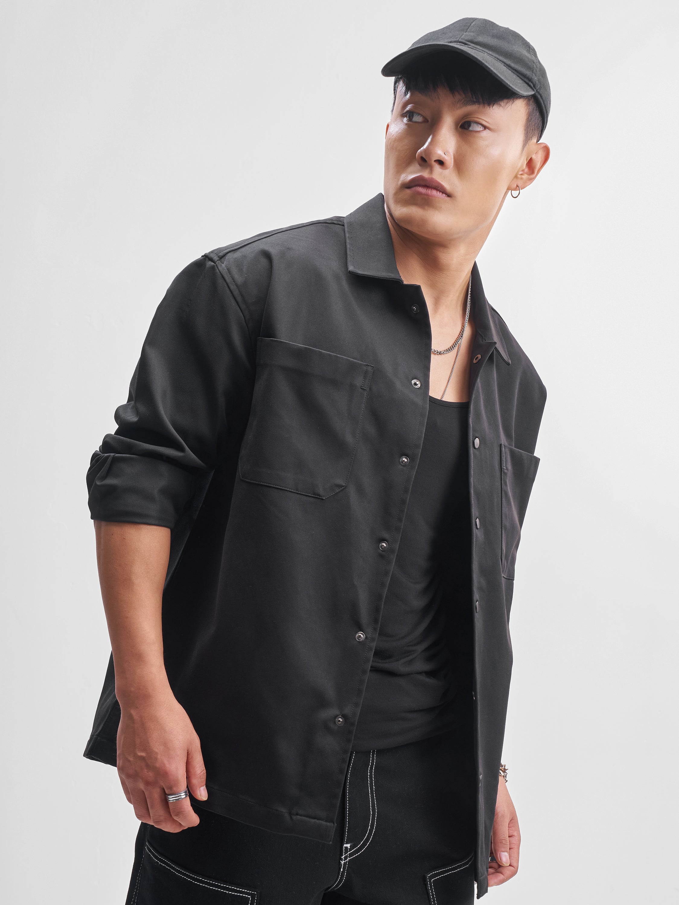Highlander Men Black Solid Oversized Fit Casual Shirt - Black - Image 1