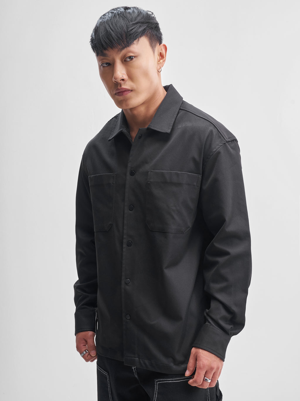 Highlander Men Black Solid Oversized Fit Casual Shirt - Black - Image 4
