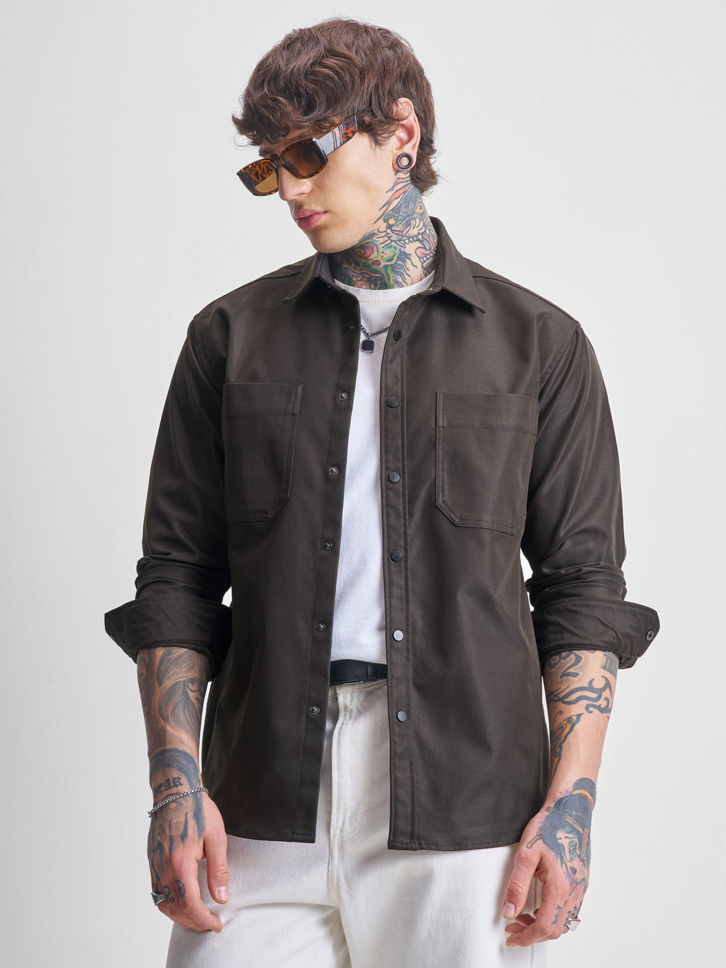 Highlander Men Brown Solid Oversized Fit Casual Shirt - Brown - Image 1