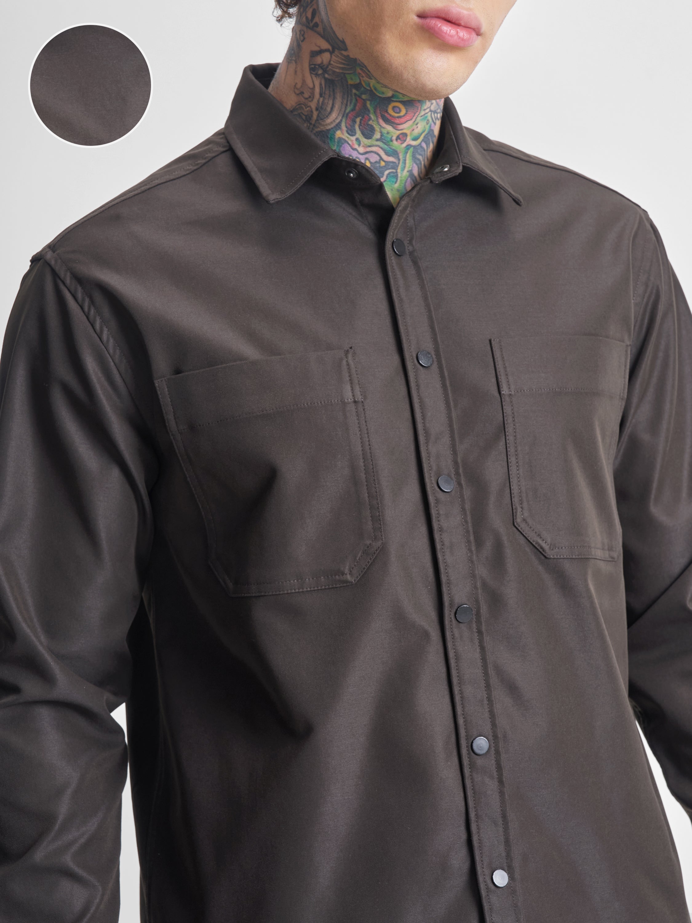Highlander Men Brown Solid Oversized Fit Casual Shirt - Brown - Image 5