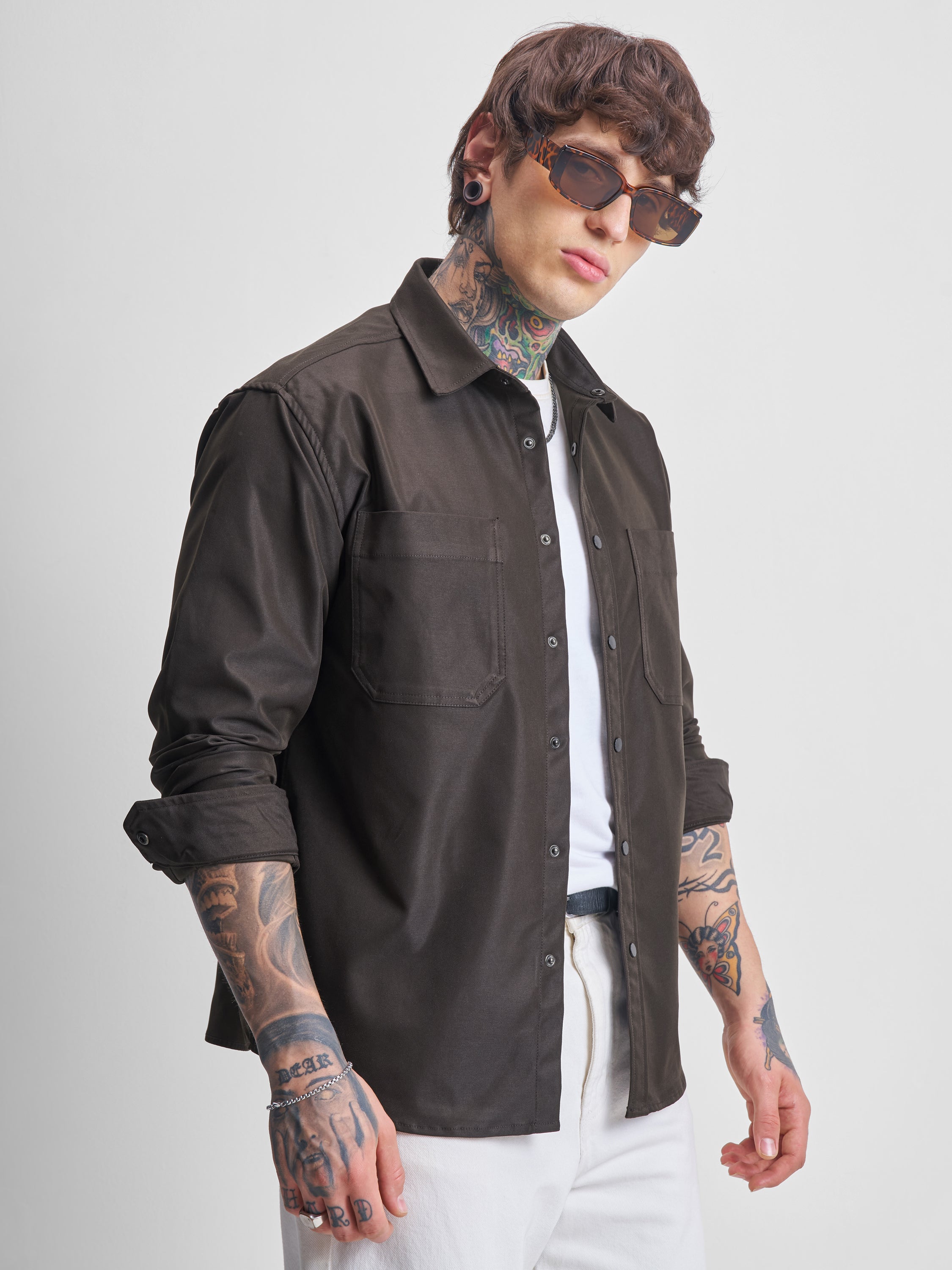 Highlander Men Brown Solid Oversized Fit Casual Shirt - Brown - Image 6