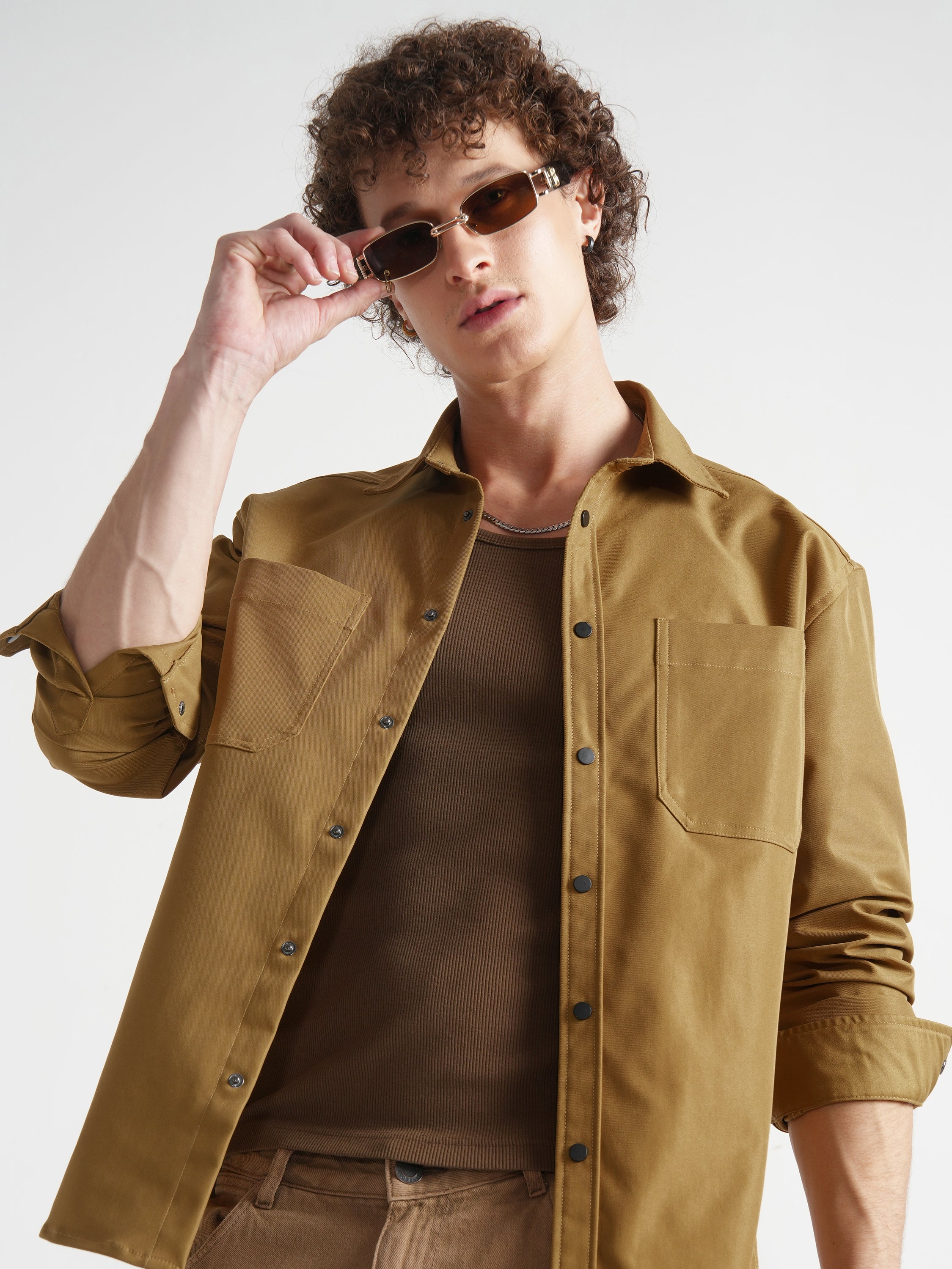Highlander Men Mustard Solid Oversized Fit Casual Shirt - Mustard - Image 1